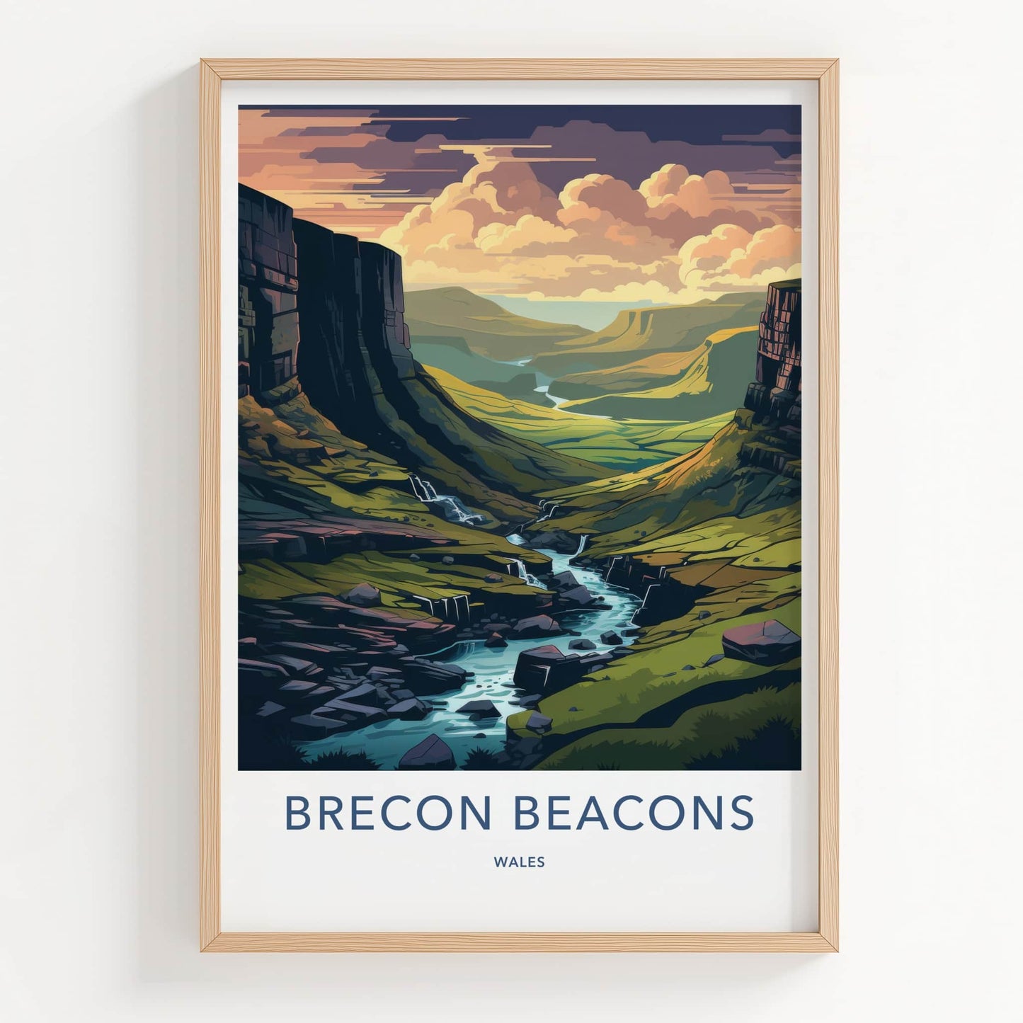 Brecon Beacons Poster - Wales Travel Art - Dramatic Valley River Home Decor