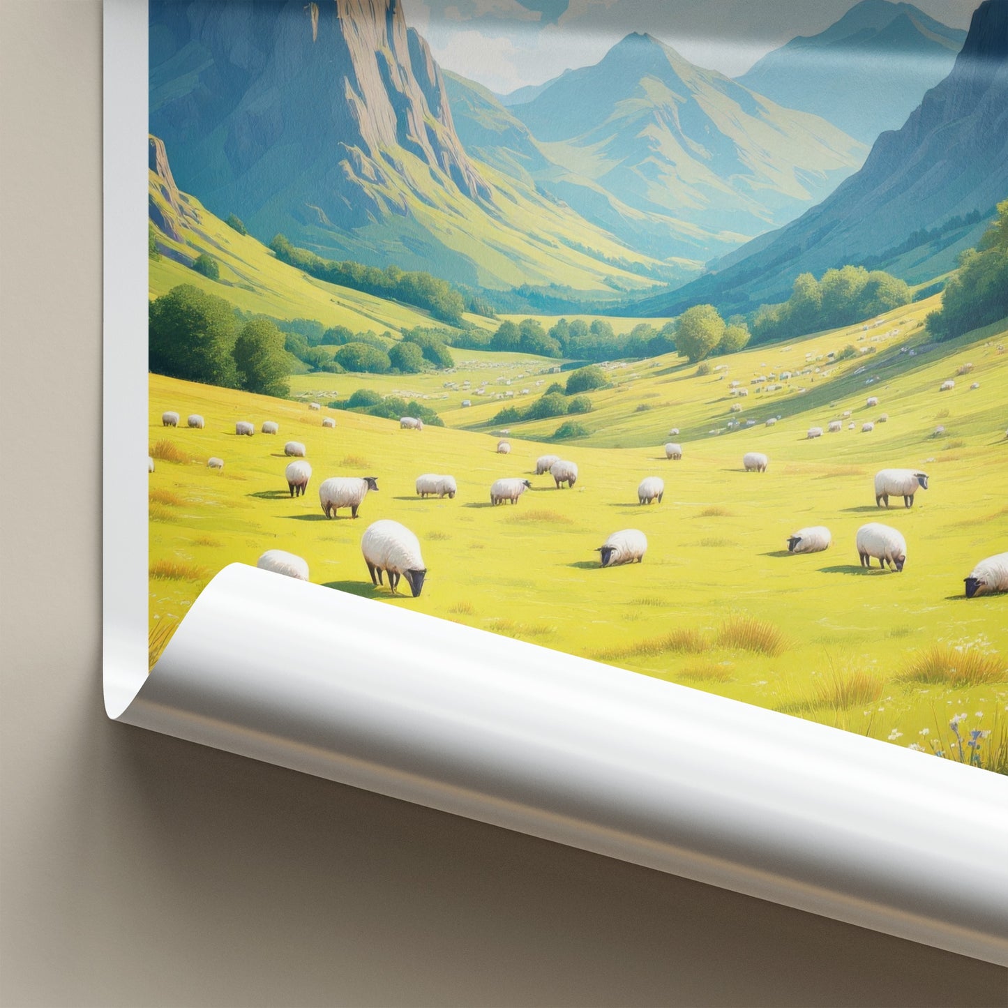 Brecon Beacons Poster - Wales Travel Art - Green Valley Sheep Home Decor