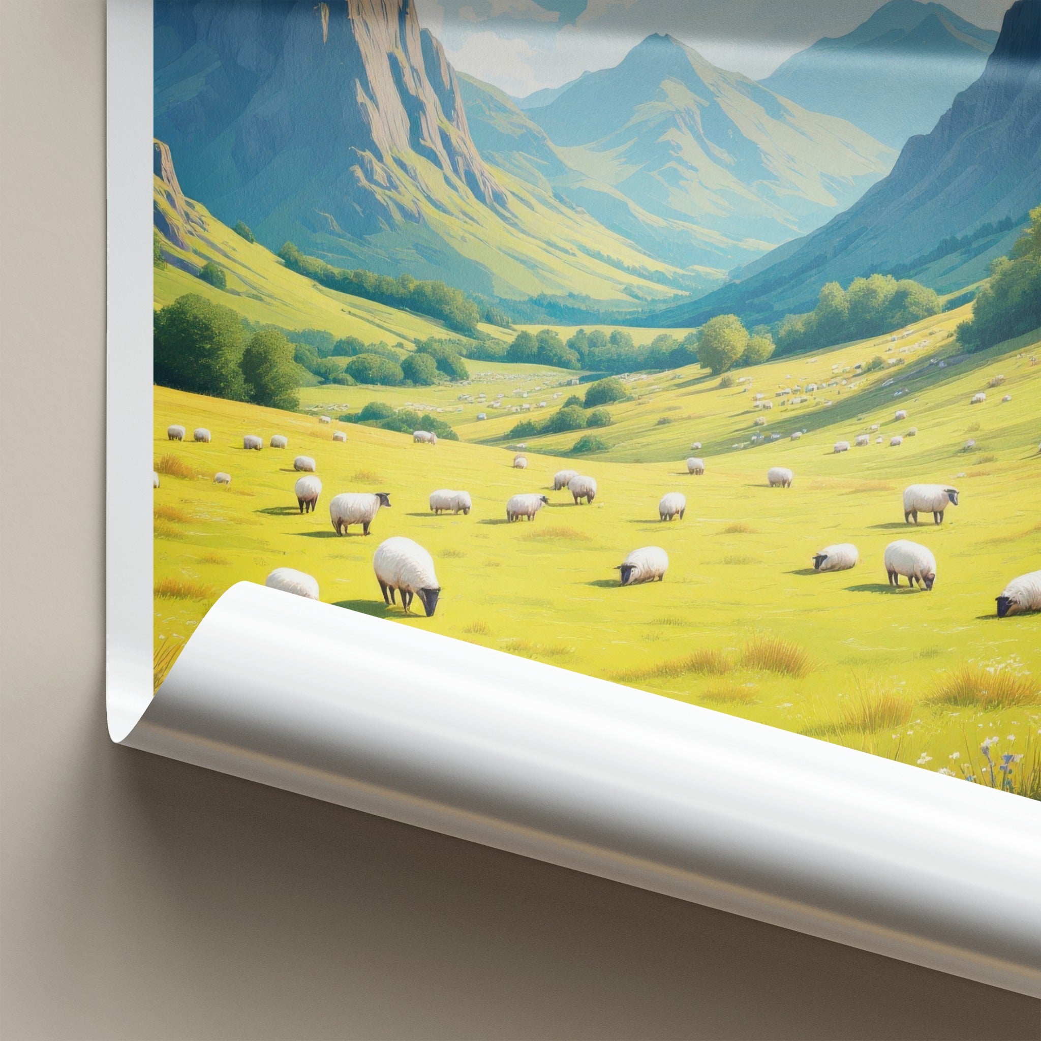 Brecon Beacons Poster - Wales Travel Art - Green Valley Sheep Home Decor