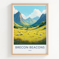 Brecon Beacons Poster - Wales Travel Art - Green Valley Sheep Home Decor