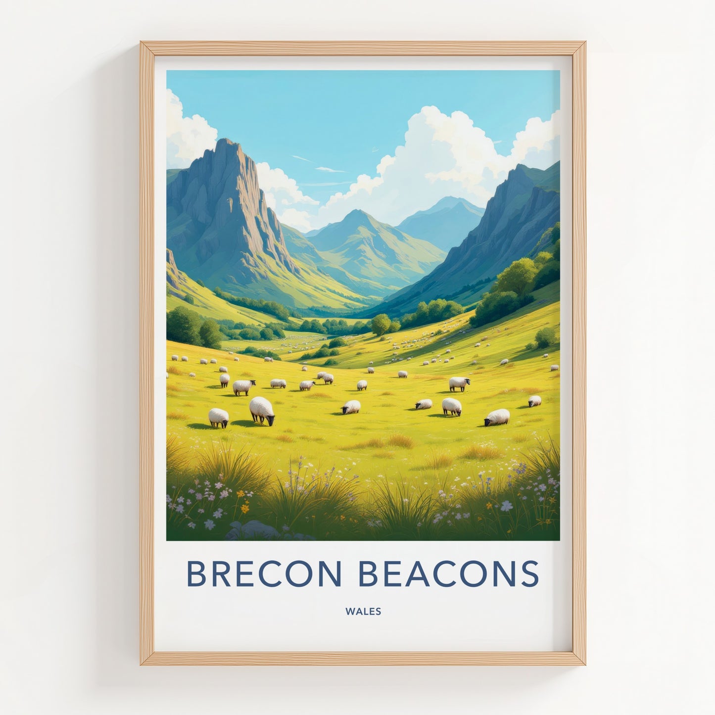 Brecon Beacons Poster - Wales Travel Art - Green Valley Sheep Home Decor