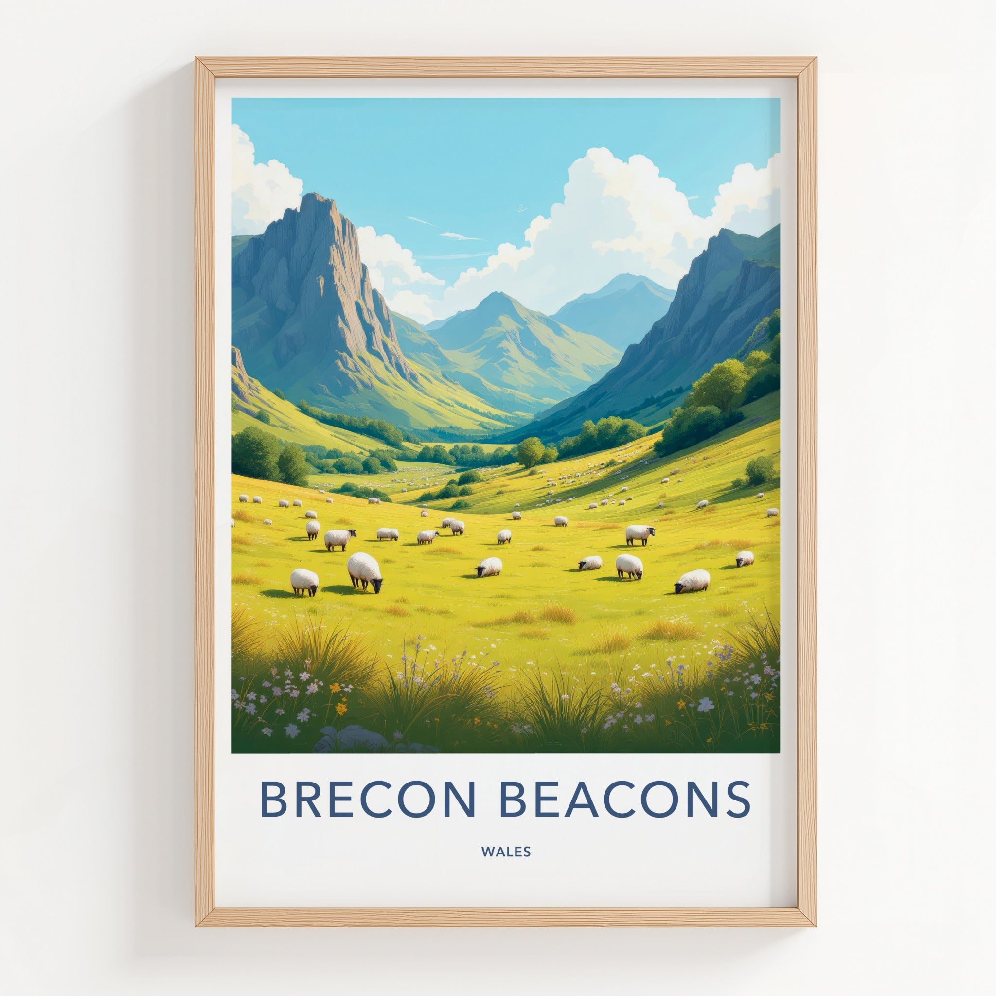 Brecon Beacons Poster - Wales Travel Art - Green Valley Sheep Home Decor