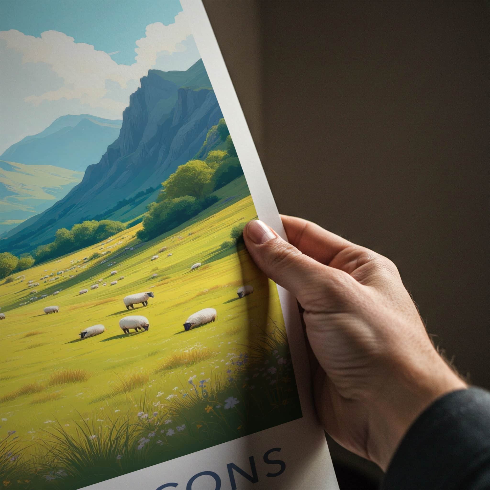 Brecon Beacons Poster - Wales Travel Art - Green Valley Sheep Home Decor