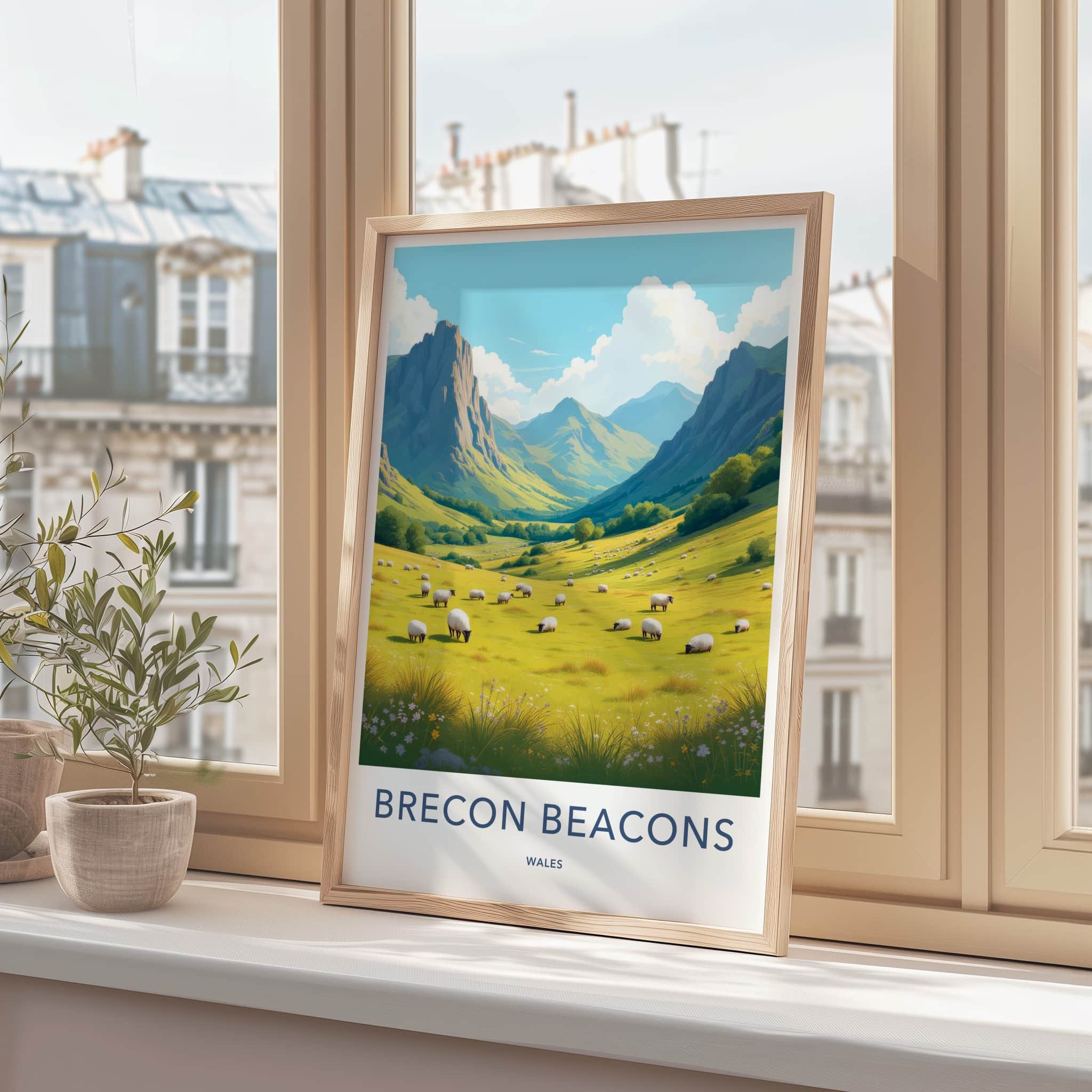 Brecon Beacons Poster - Wales Travel Art - Green Valley Sheep Home Decor
