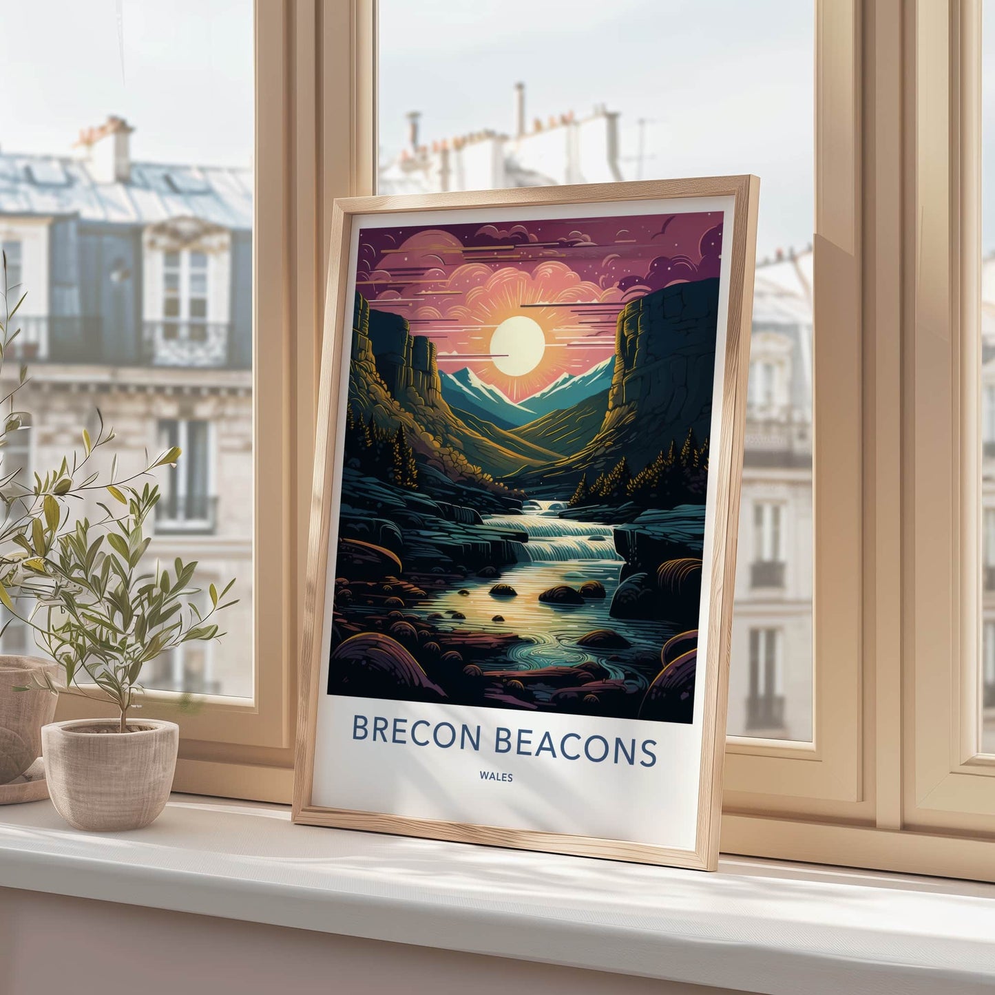 Brecon Beacons Poster - Wales Travel Art - Vibrant Mountain Waterfall Home Decor