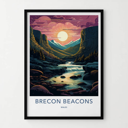 Brecon Beacons Poster - Wales Travel Art - Vibrant Mountain Waterfall Home Decor