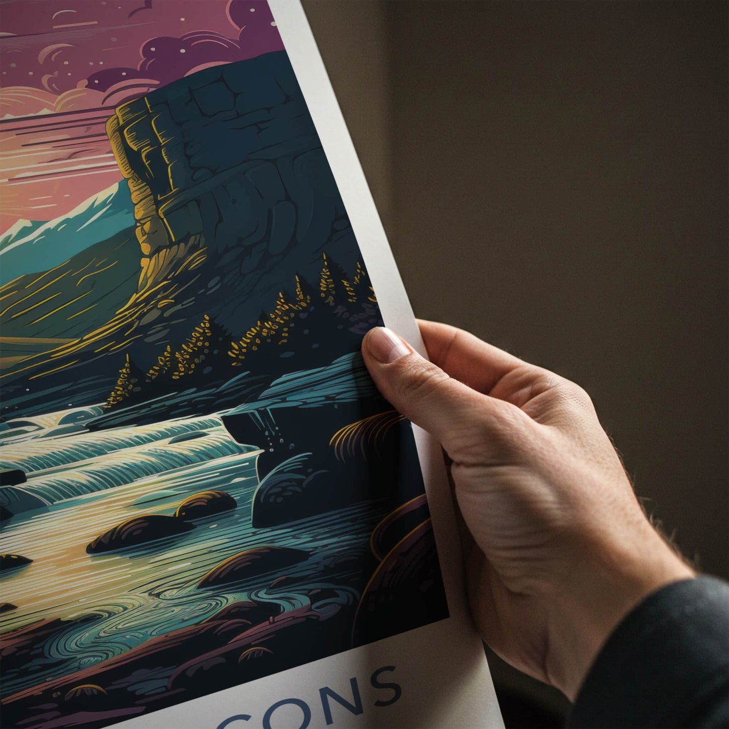 Brecon Beacons Poster - Wales Travel Art - Vibrant Mountain Waterfall Home Decor