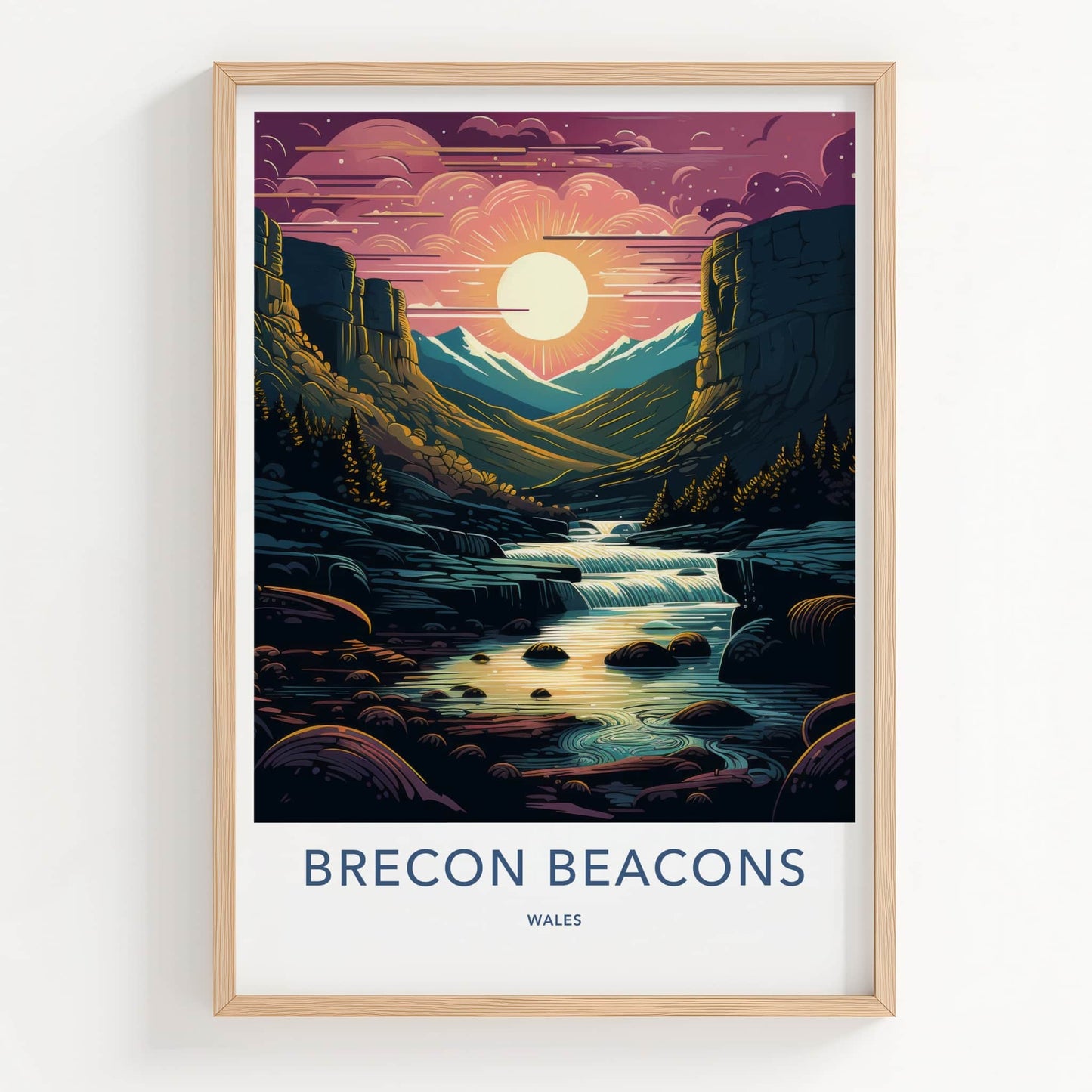 Brecon Beacons Poster - Wales Travel Art - Vibrant Mountain Waterfall Home Decor