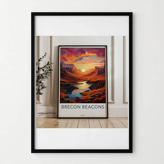 Brecon Beacons Poster - Wales Travel Art - Vibrant Sunset Valley Home Decor