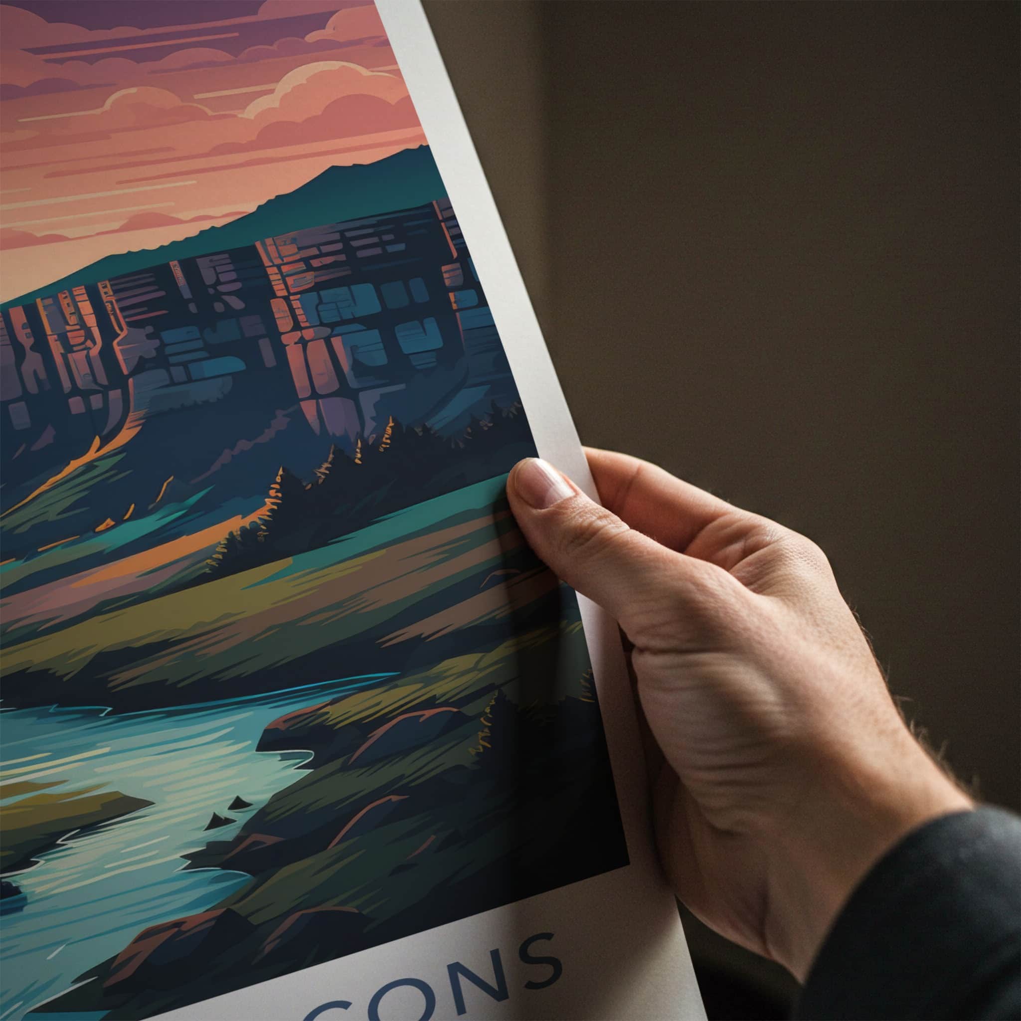 Brecon Beacons Poster - Wales Travel Print - River Canyon Sunset Home Decor
