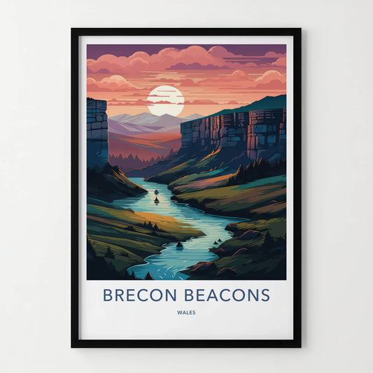 Brecon Beacons Poster - Wales Travel Print - River Canyon Sunset Home Decor
