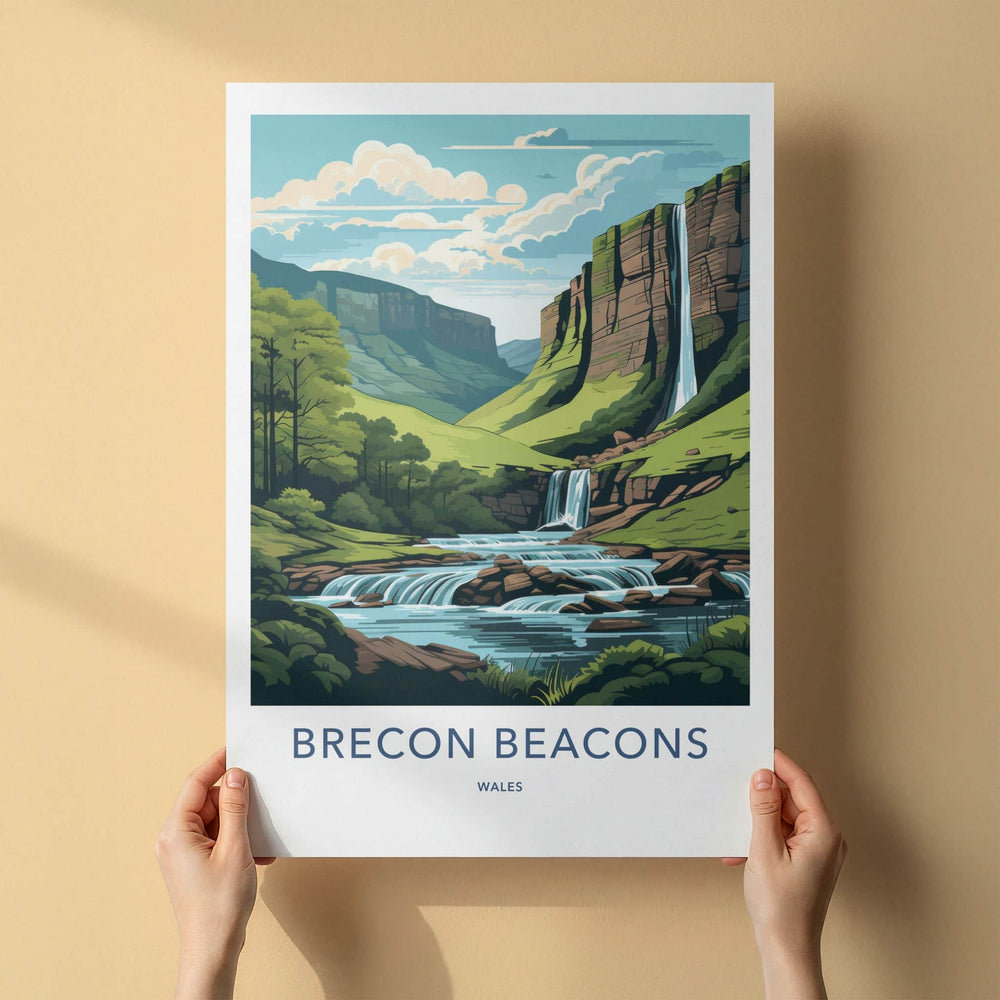 Brecon Beacons Poster - Wales Wall Art - Cliff Waterfall Cascades Home Decor