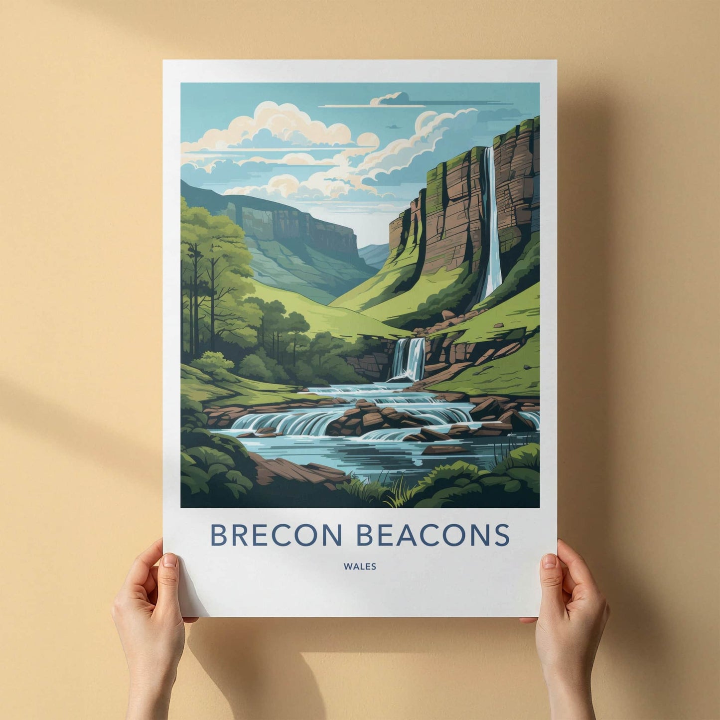 Brecon Beacons Poster - Wales Wall Art - Cliff Waterfall Cascades Home Decor