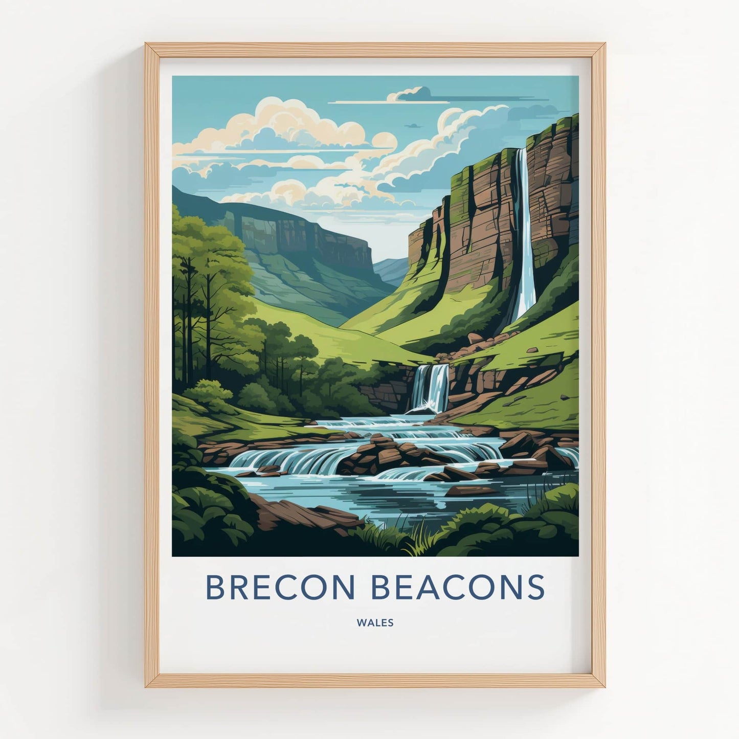 Brecon Beacons Poster - Wales Wall Art - Cliff Waterfall Cascades Home Decor
