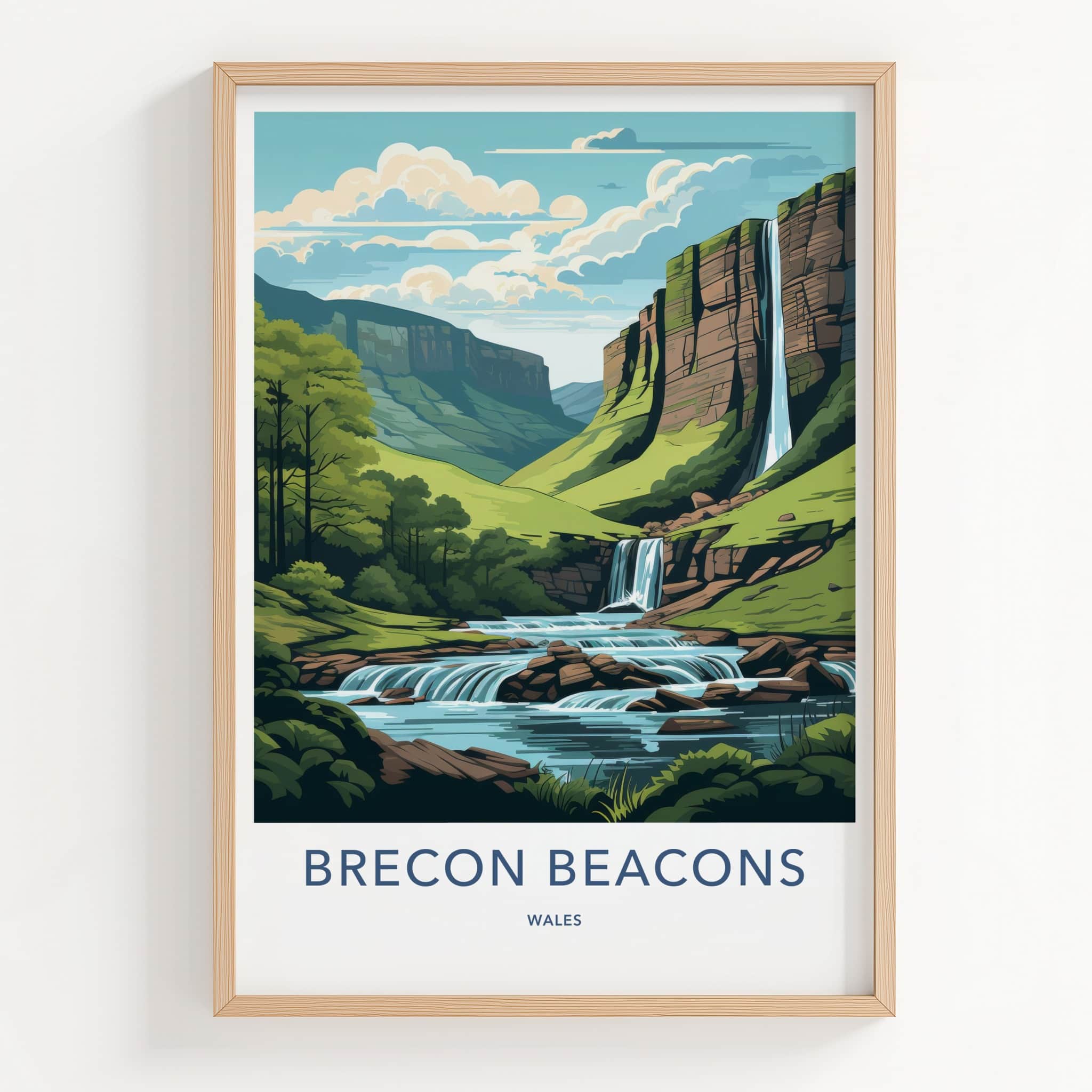 Brecon Beacons Poster - Wales Wall Art - Cliff Waterfall Cascades Home Decor