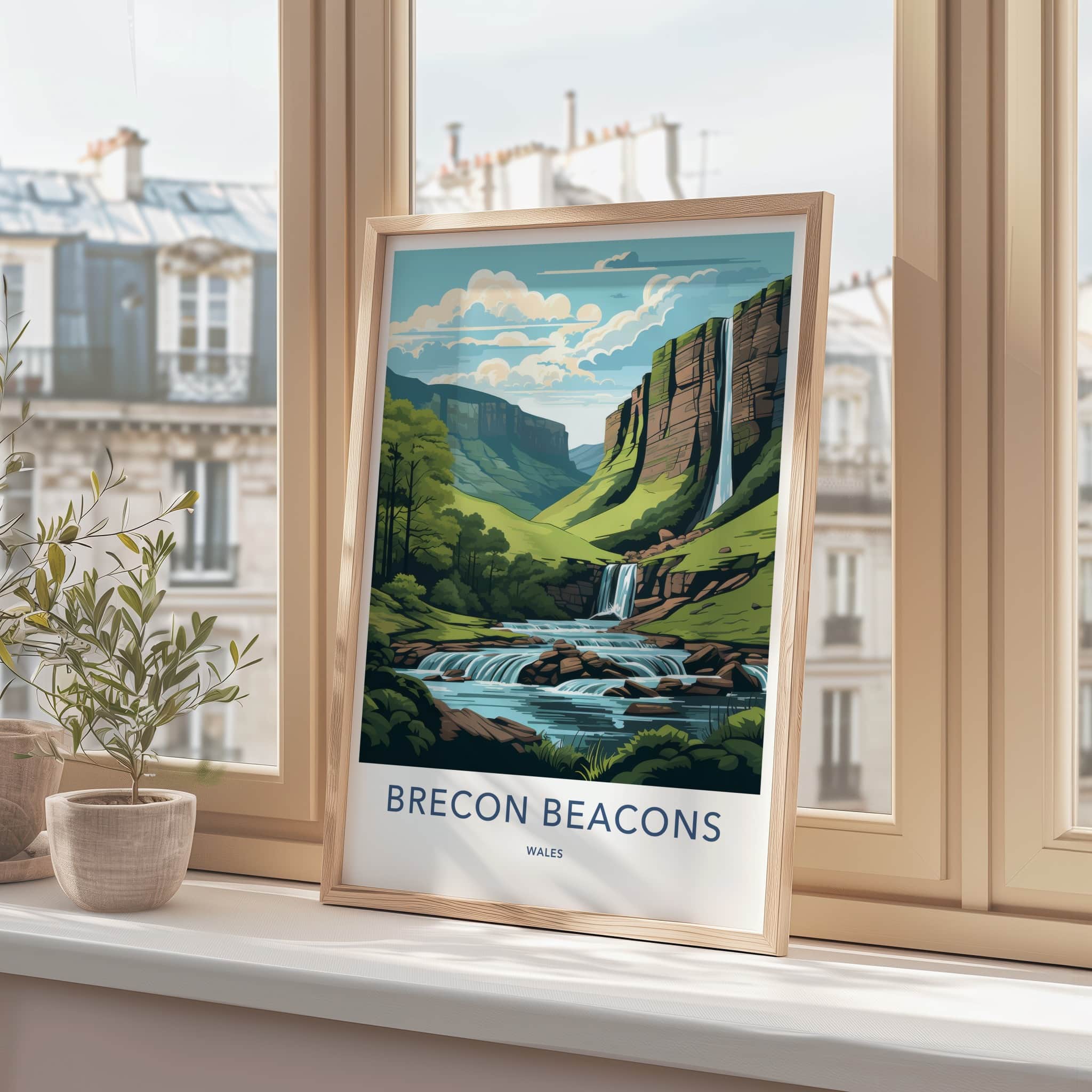 Brecon Beacons Poster - Wales Wall Art - Cliff Waterfall Cascades Home Decor