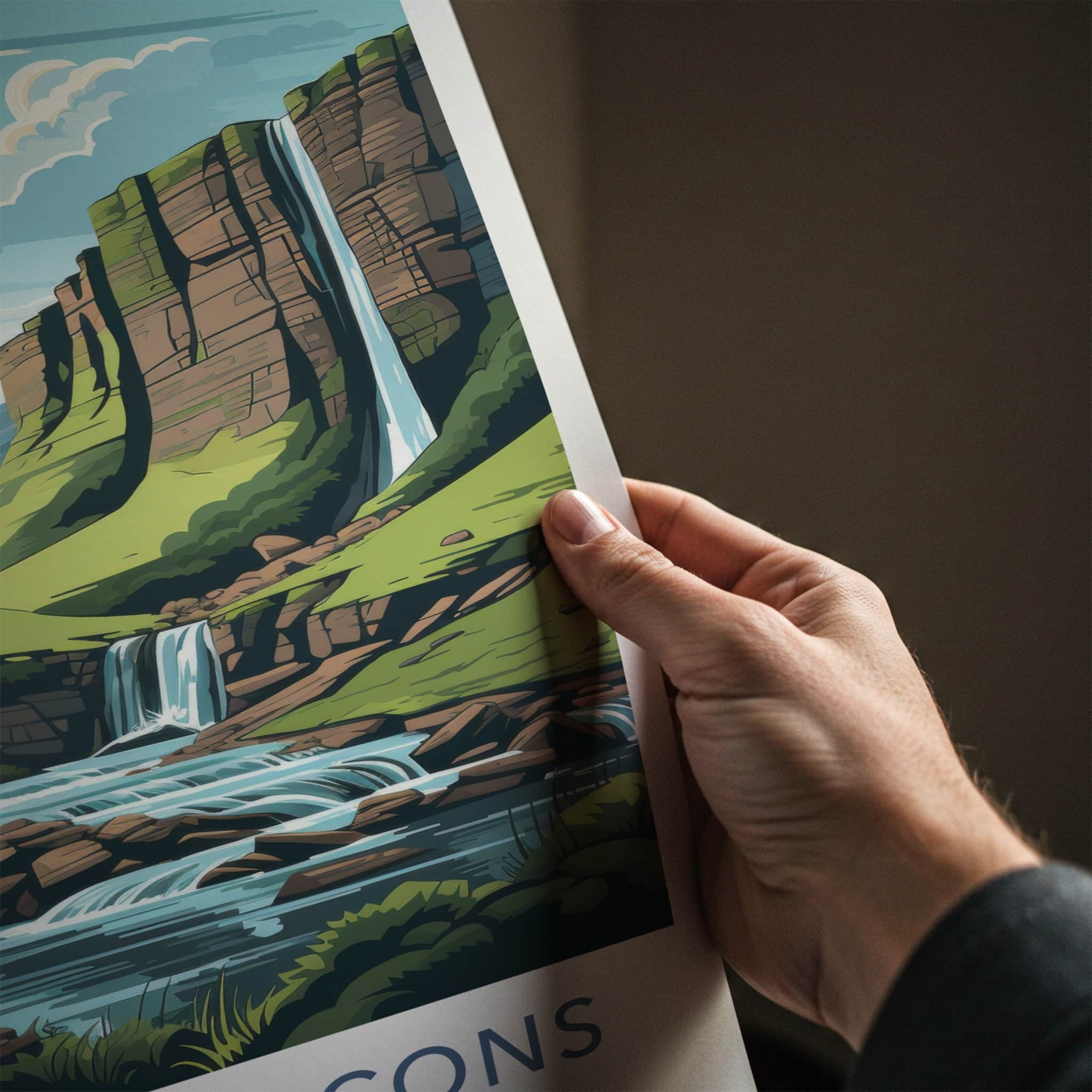 Brecon Beacons Poster - Wales Wall Art - Cliff Waterfall Cascades Home Decor