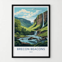 Brecon Beacons Poster - Wales Wall Art - Cliff Waterfall Cascades Home Decor