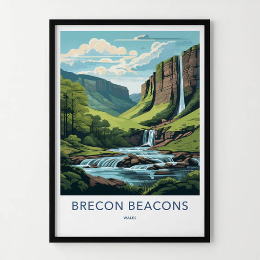 Brecon Beacons Poster - Wales Wall Art - Cliff Waterfall Cascades Home Decor