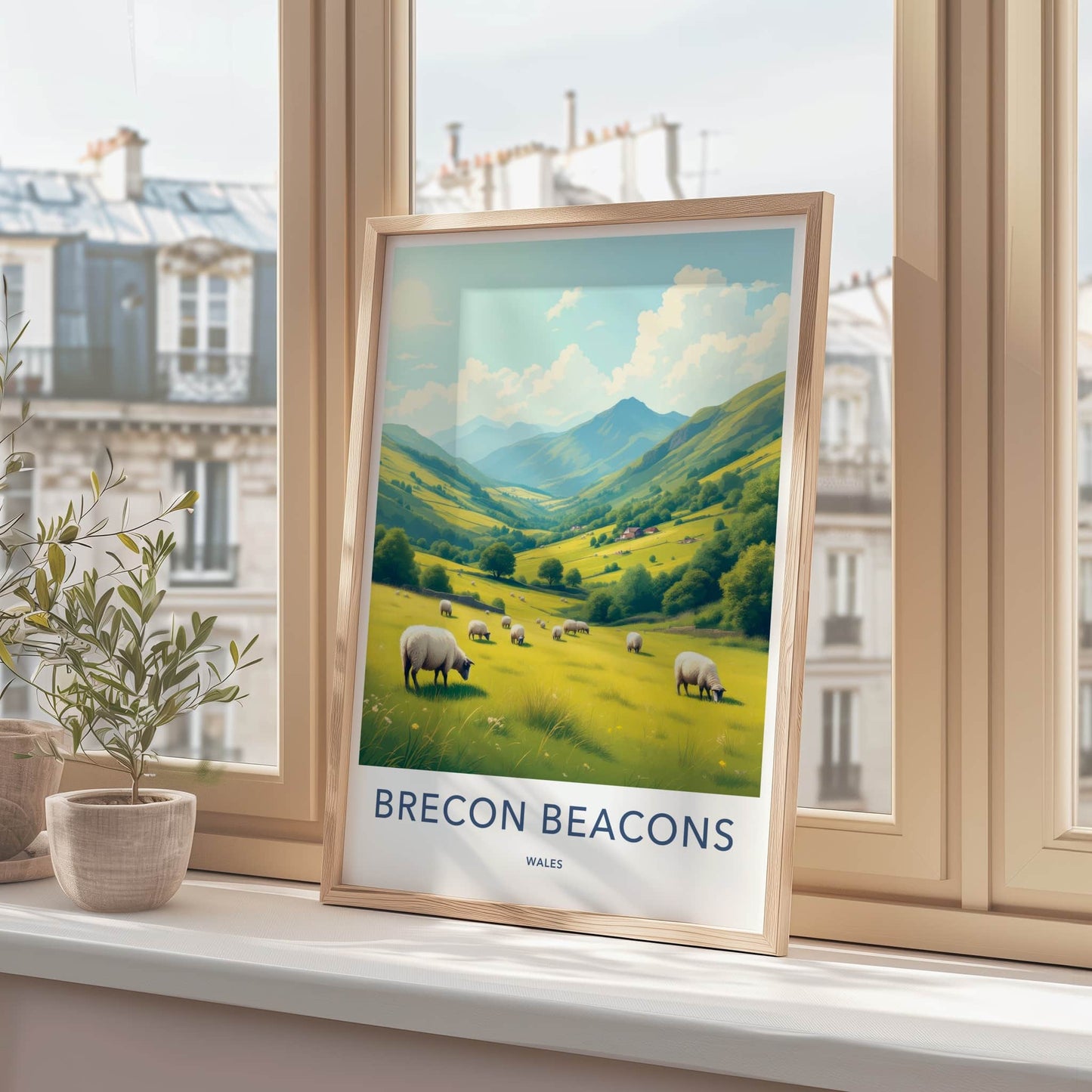 Brecon Beacons Poster - Wales Wall Art - Green Valley Sheep Home Decor