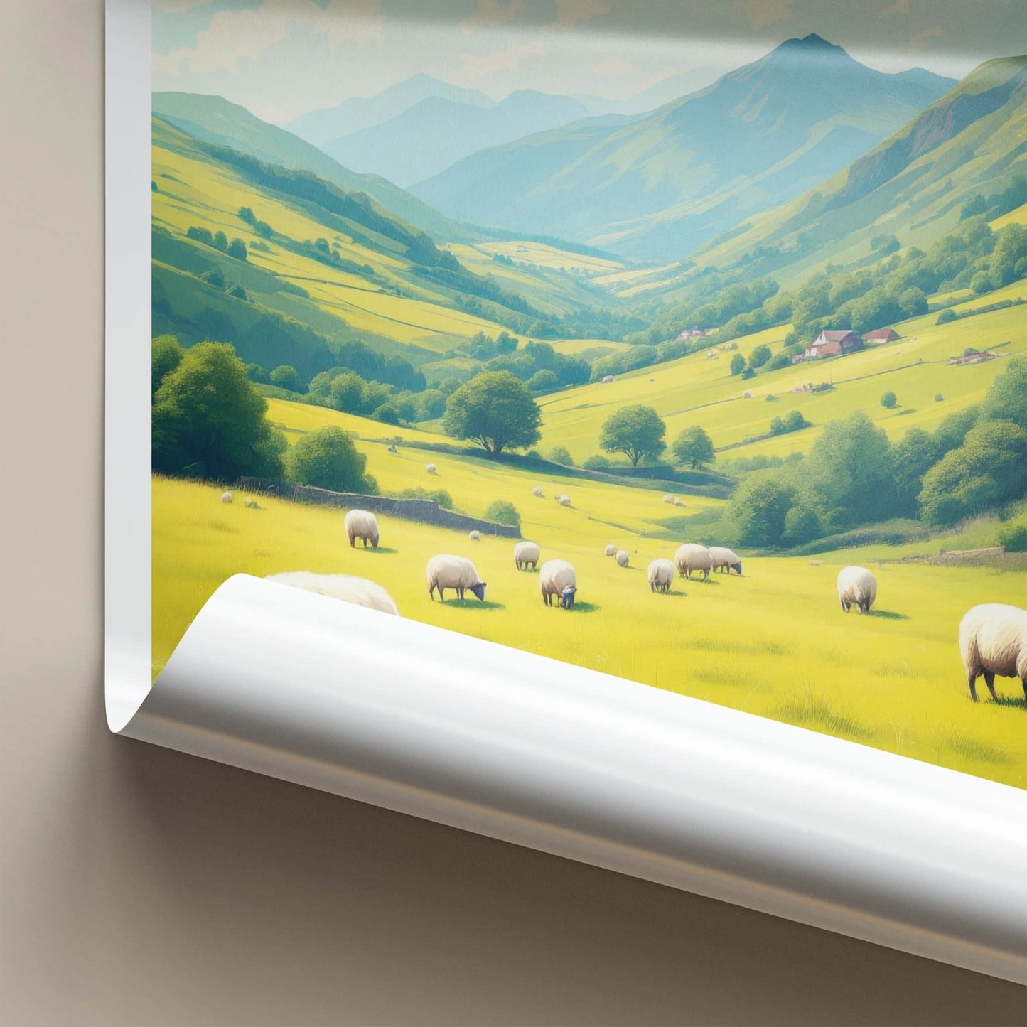 Brecon Beacons Poster - Wales Wall Art - Green Valley Sheep Home Decor