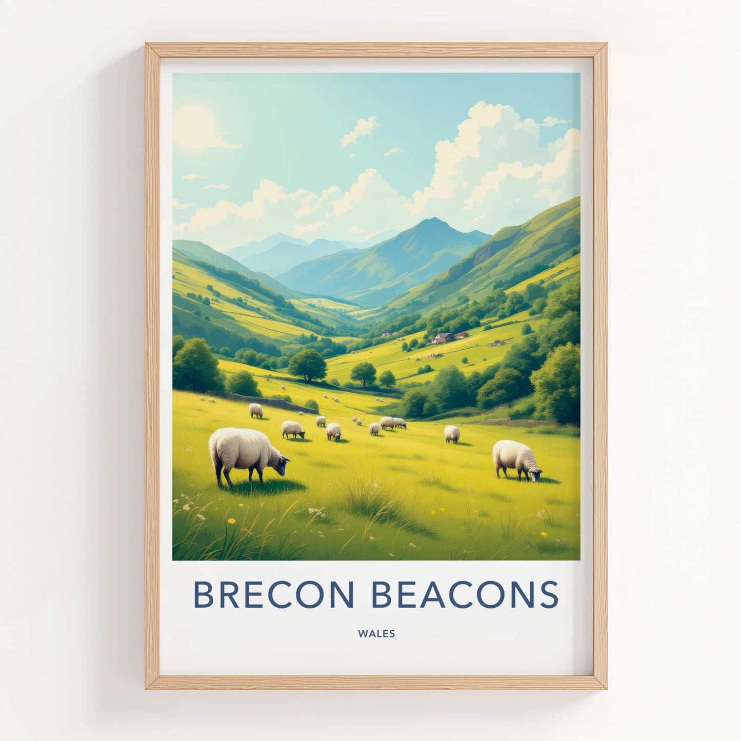 Brecon Beacons Poster - Wales Wall Art - Green Valley Sheep Home Decor