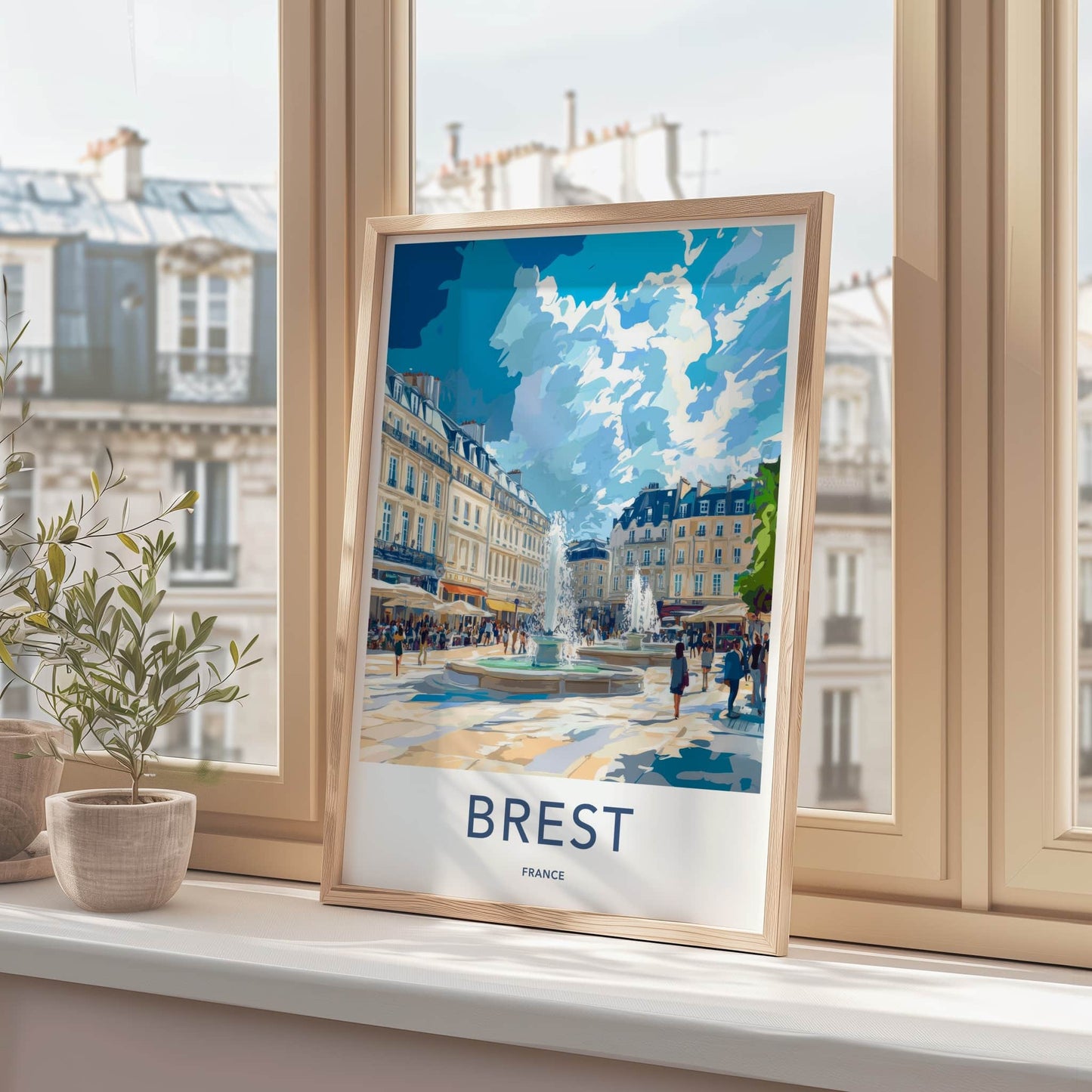Brest Poster - France Travel Art - Bustling Historic Plaza Home Decor