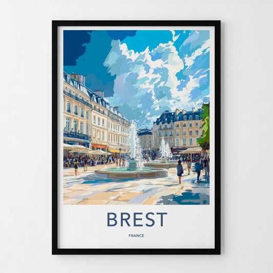Brest Poster - France Travel Art - Bustling Historic Plaza Home Decor
