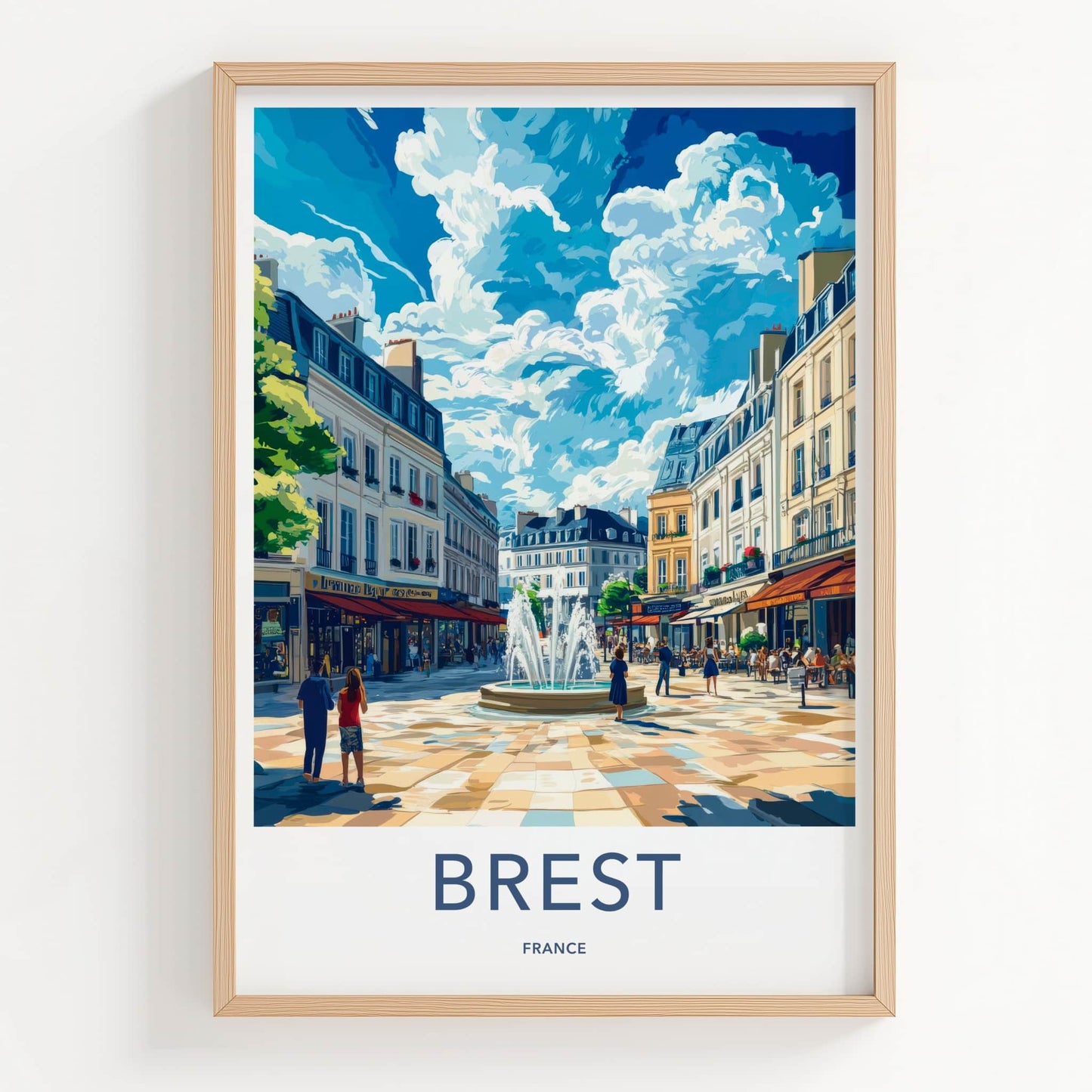 Brest Poster - France Travel Art - City Square Fountain Home Decor