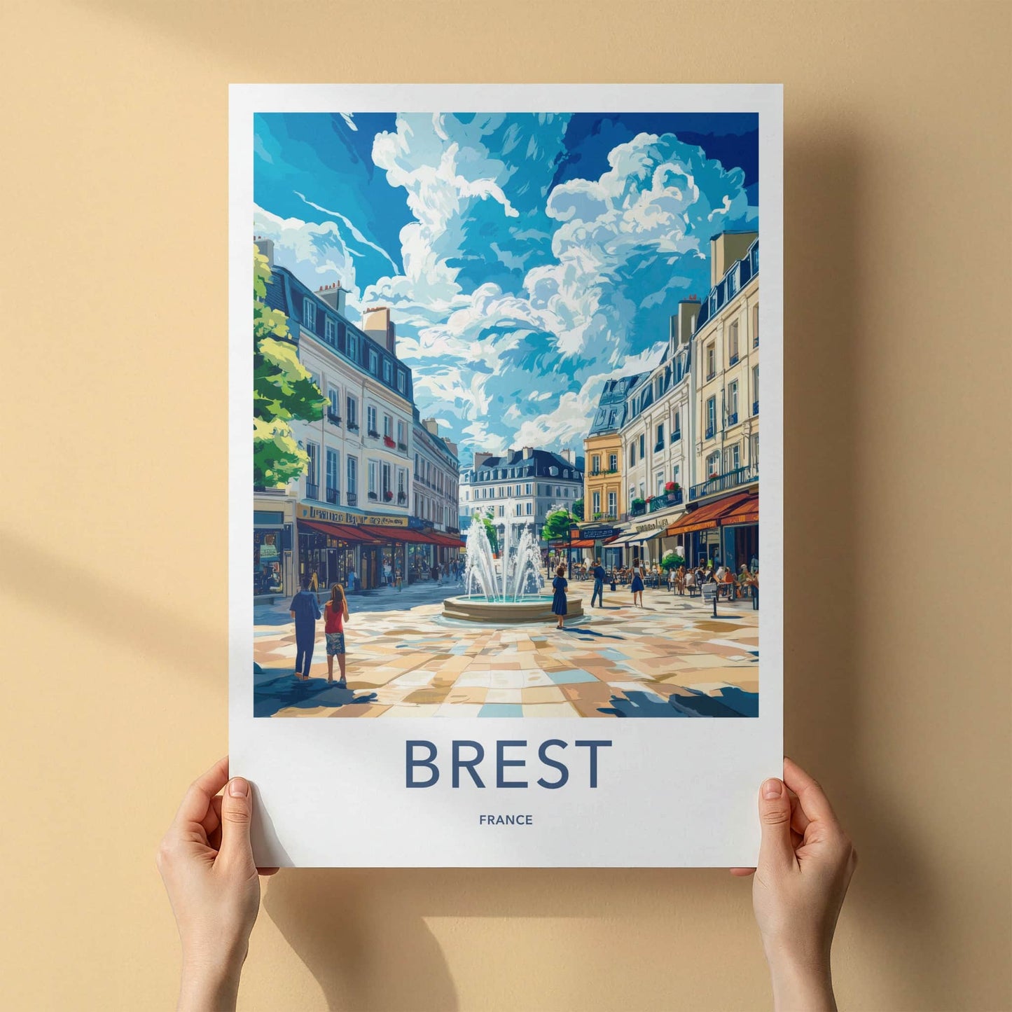 Brest Poster - France Travel Art - City Square Fountain Home Decor