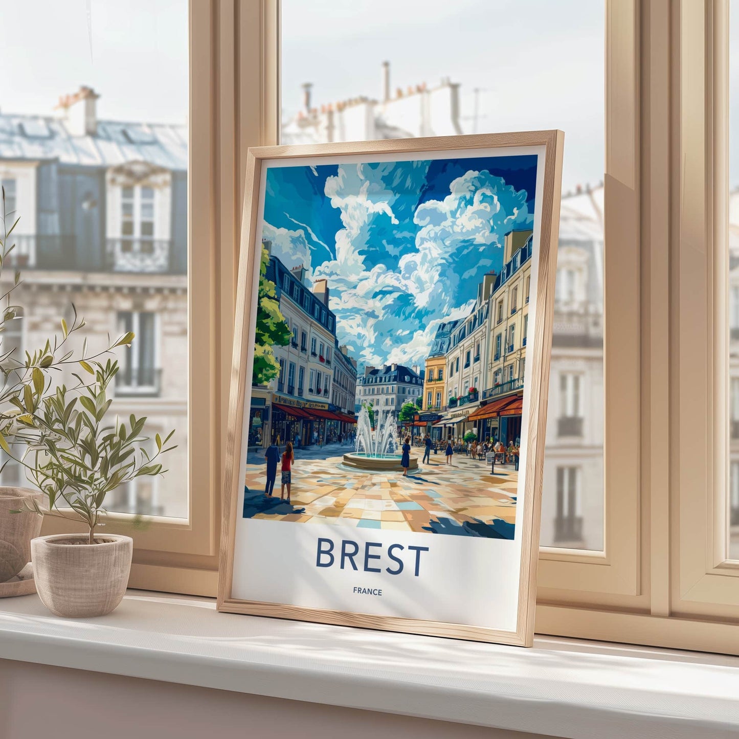 Brest Poster - France Travel Art - City Square Fountain Home Decor