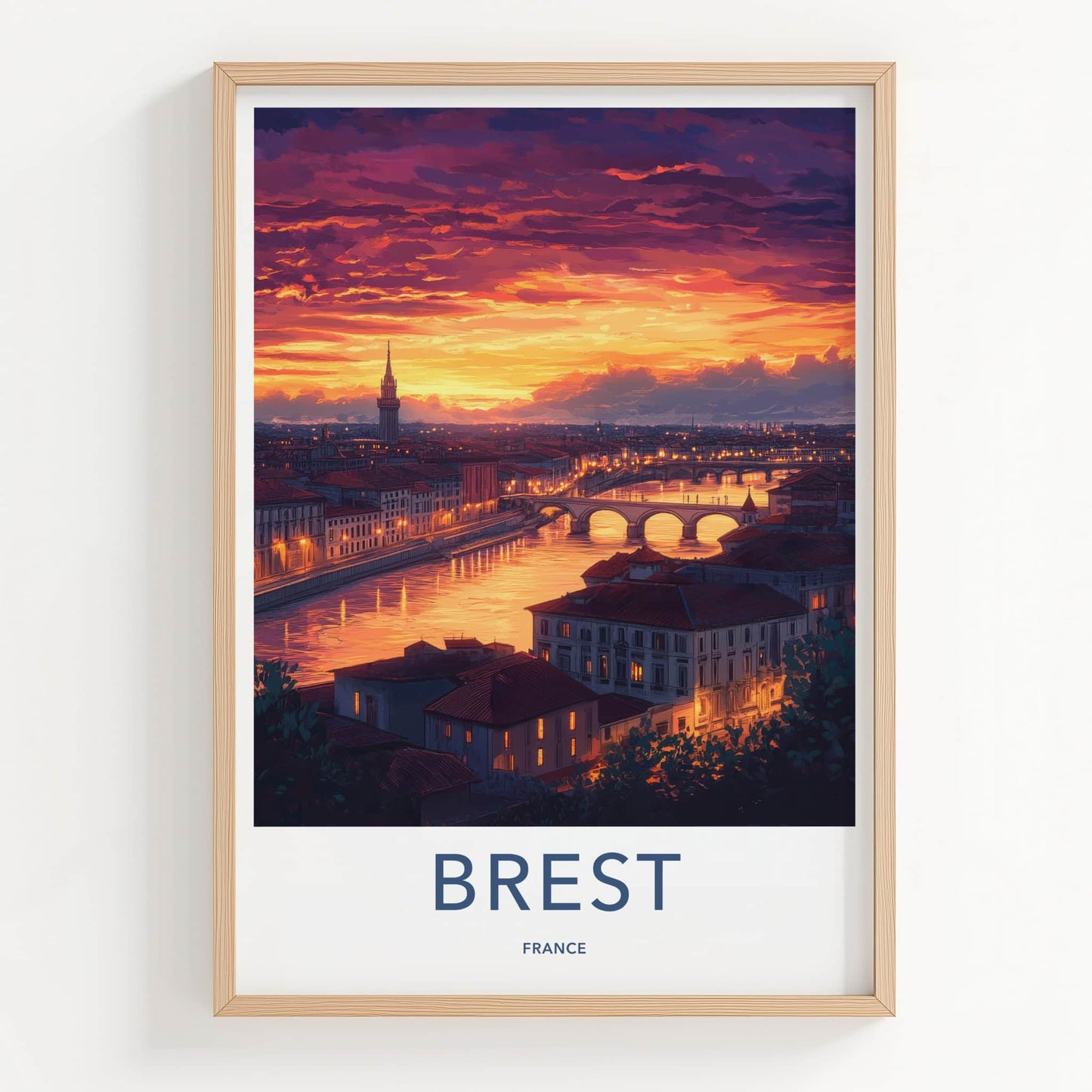 Brest Poster - France Travel Art - Dramatic Sunset City Home Decor