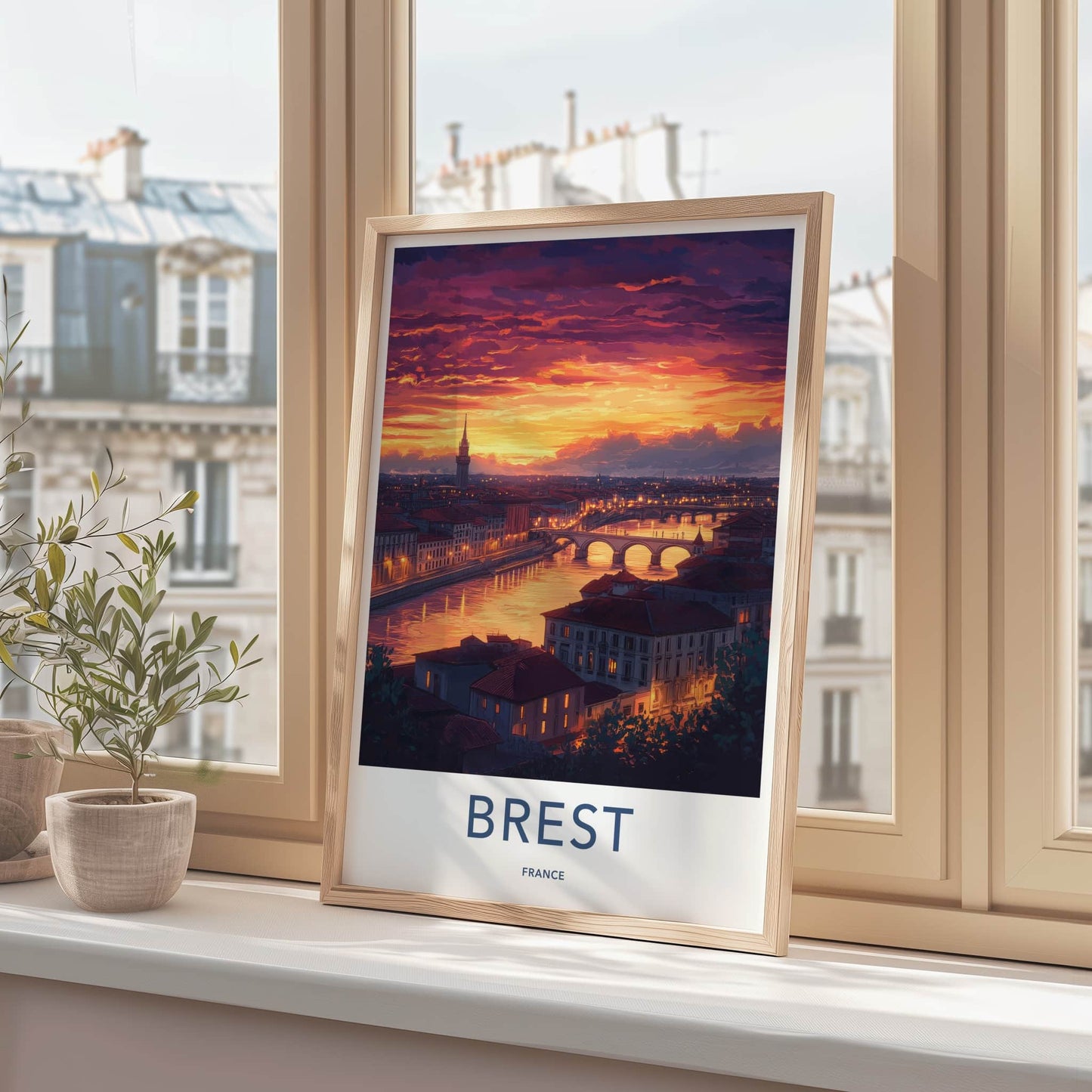 Brest Poster - France Travel Art - Dramatic Sunset City Home Decor