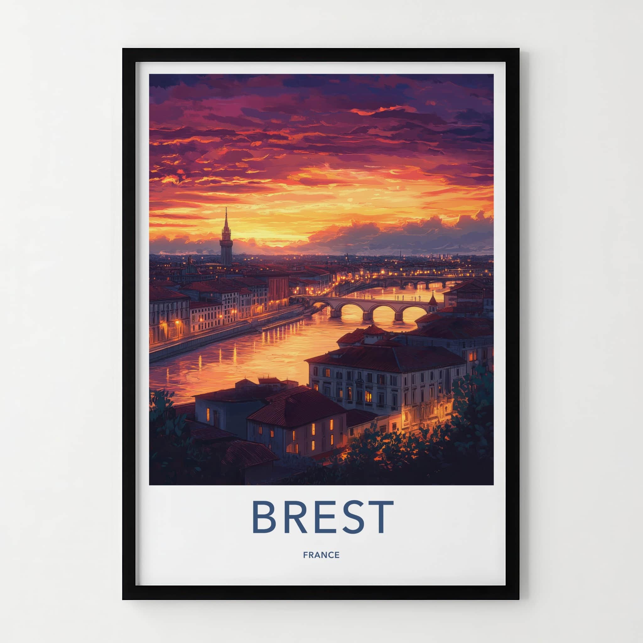 Brest Poster - France Travel Art - Dramatic Sunset City Home Decor