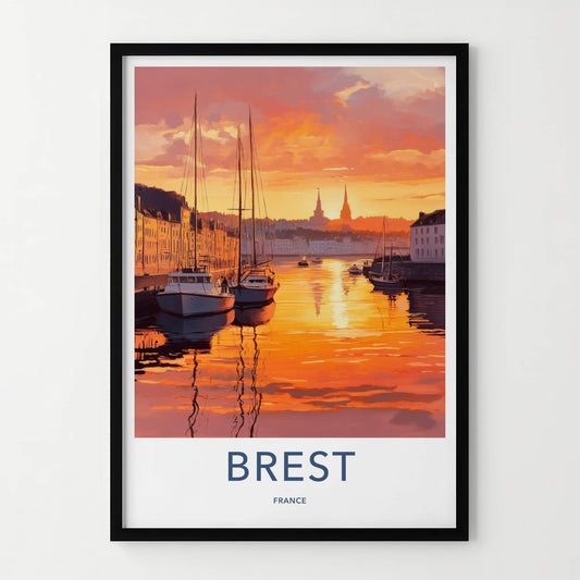 Brest Poster - France Travel Art - Harbor Sunset Reflections Wall Decor