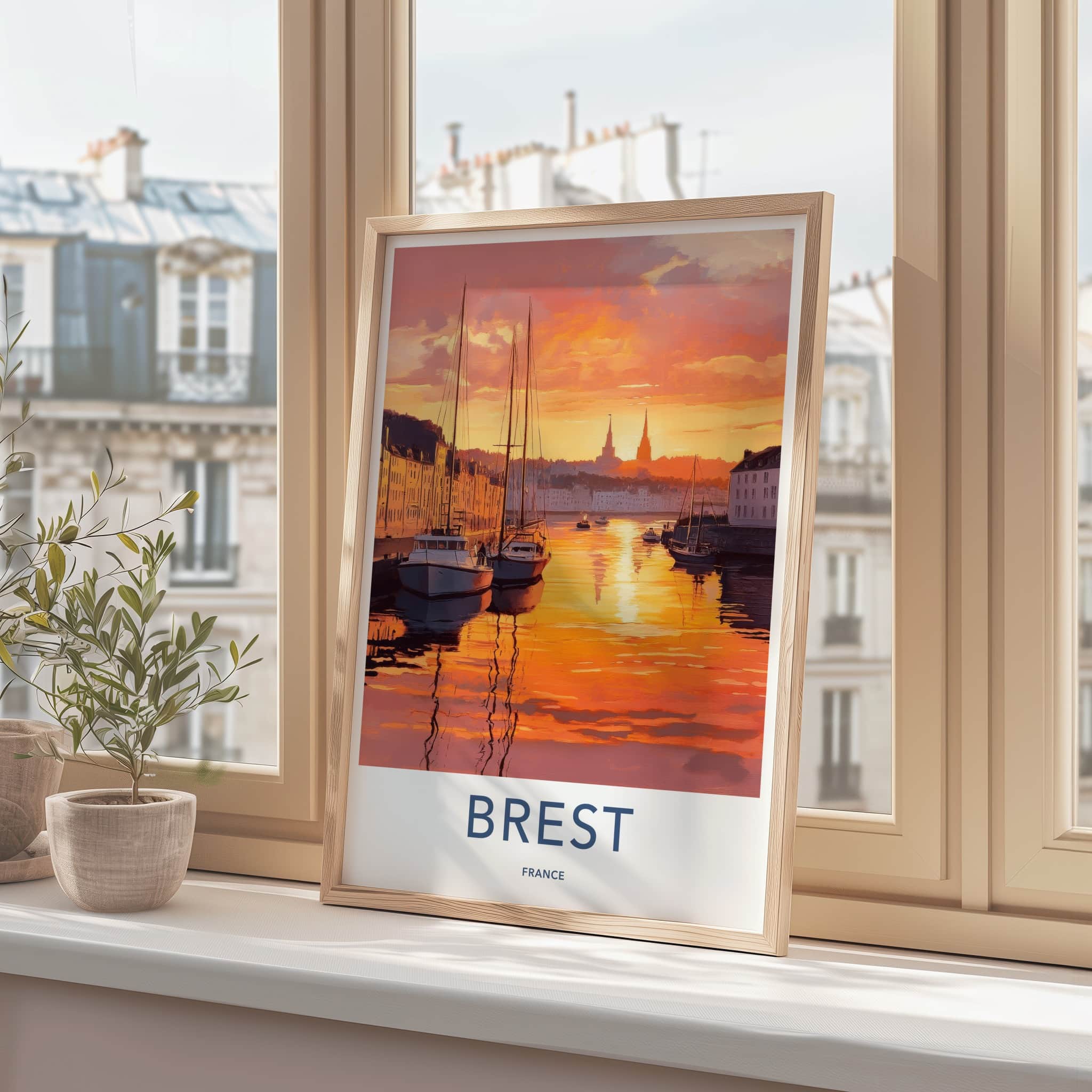 Brest Poster - France Travel Art - Harbor Sunset Reflections Wall Decor