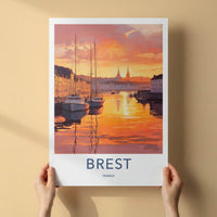 Brest Poster - France Travel Art - Harbor Sunset Reflections Wall Decor