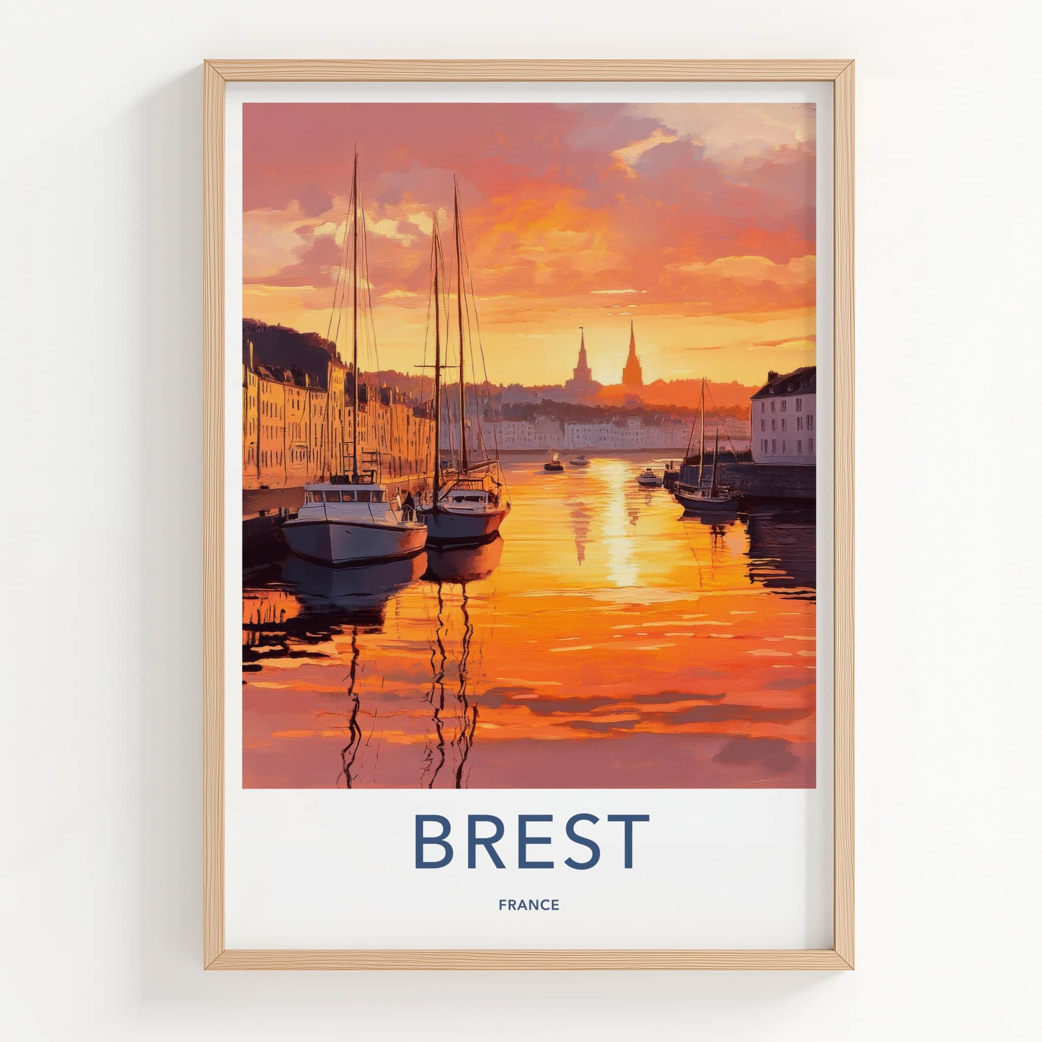 Brest Poster - France Travel Art - Harbor Sunset Reflections Wall Decor