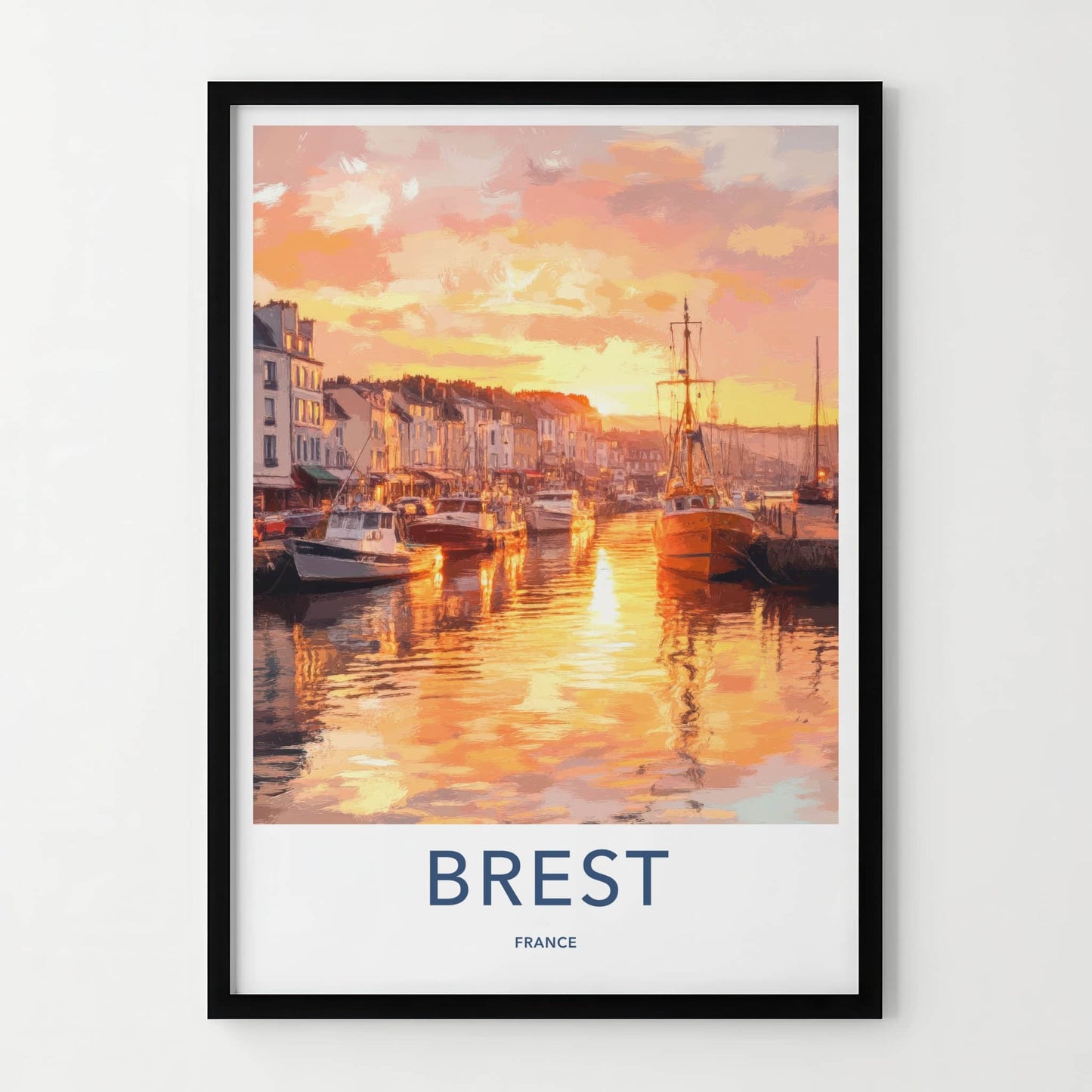 Brest Poster - France Travel Art - Sunset Harbor Boats Home Decor