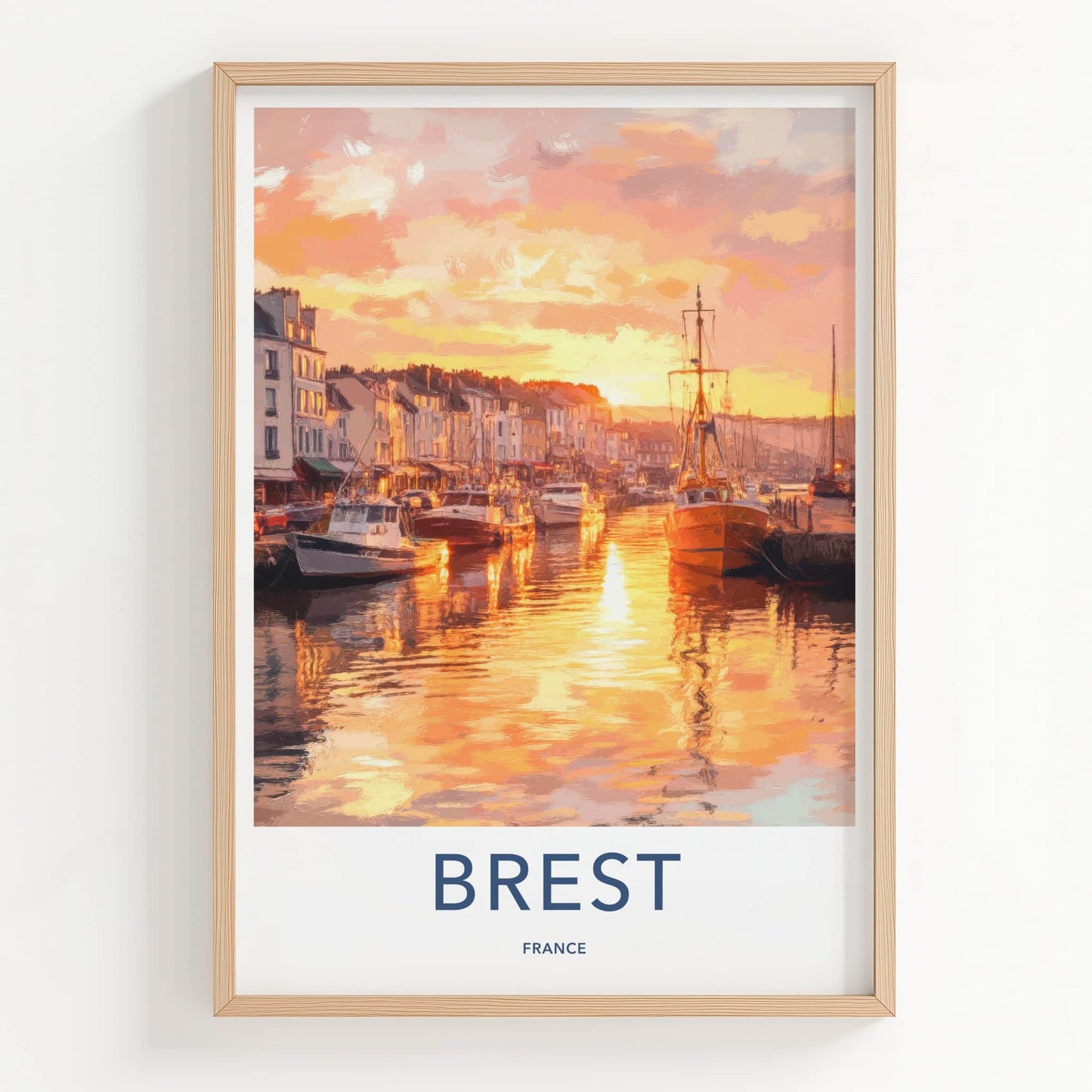Brest Poster - France Travel Art - Sunset Harbor Boats Home Decor