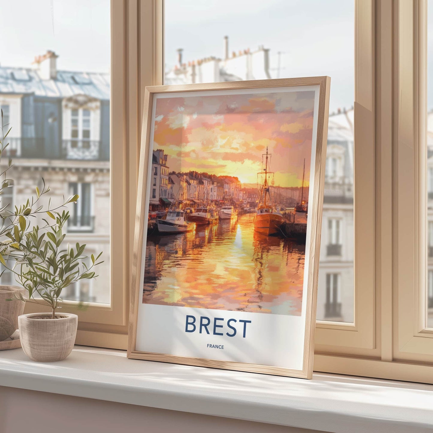 Brest Poster - France Travel Art - Sunset Harbor Boats Home Decor