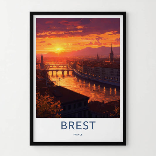 Brest Poster - France Wall Art - Bridges River Sunset Home Decor