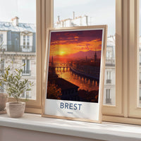 Brest Poster - France Wall Art - Bridges River Sunset Home Decor