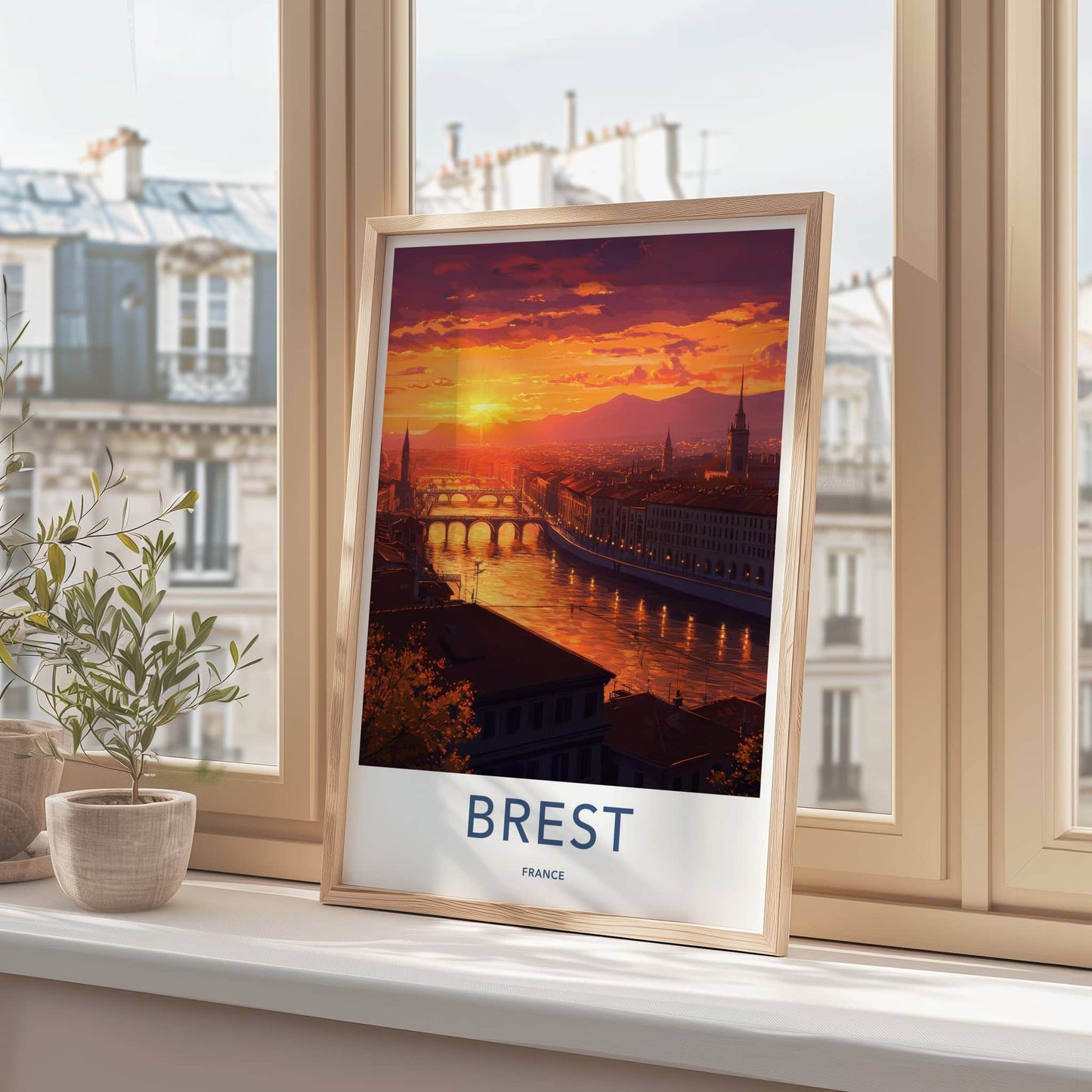 Brest Poster - France Wall Art - Bridges River Sunset Home Decor