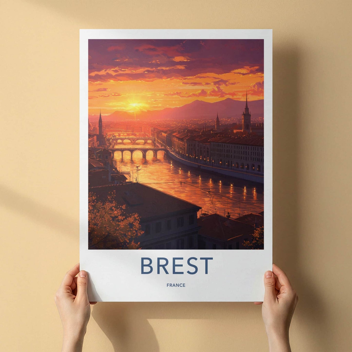 Brest Poster - France Wall Art - Bridges River Sunset Home Decor