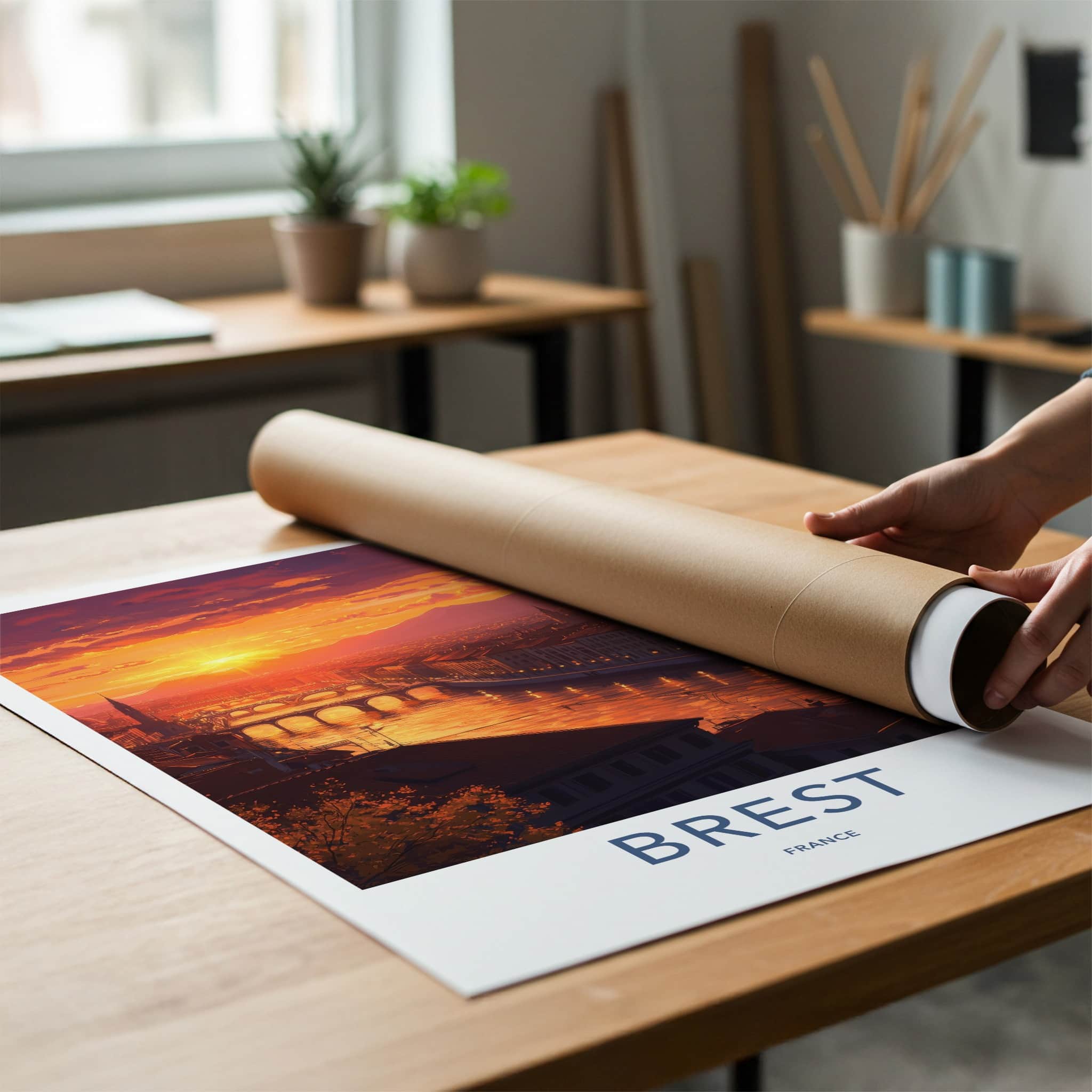 Brest Poster - France Wall Art - Bridges River Sunset Home Decor