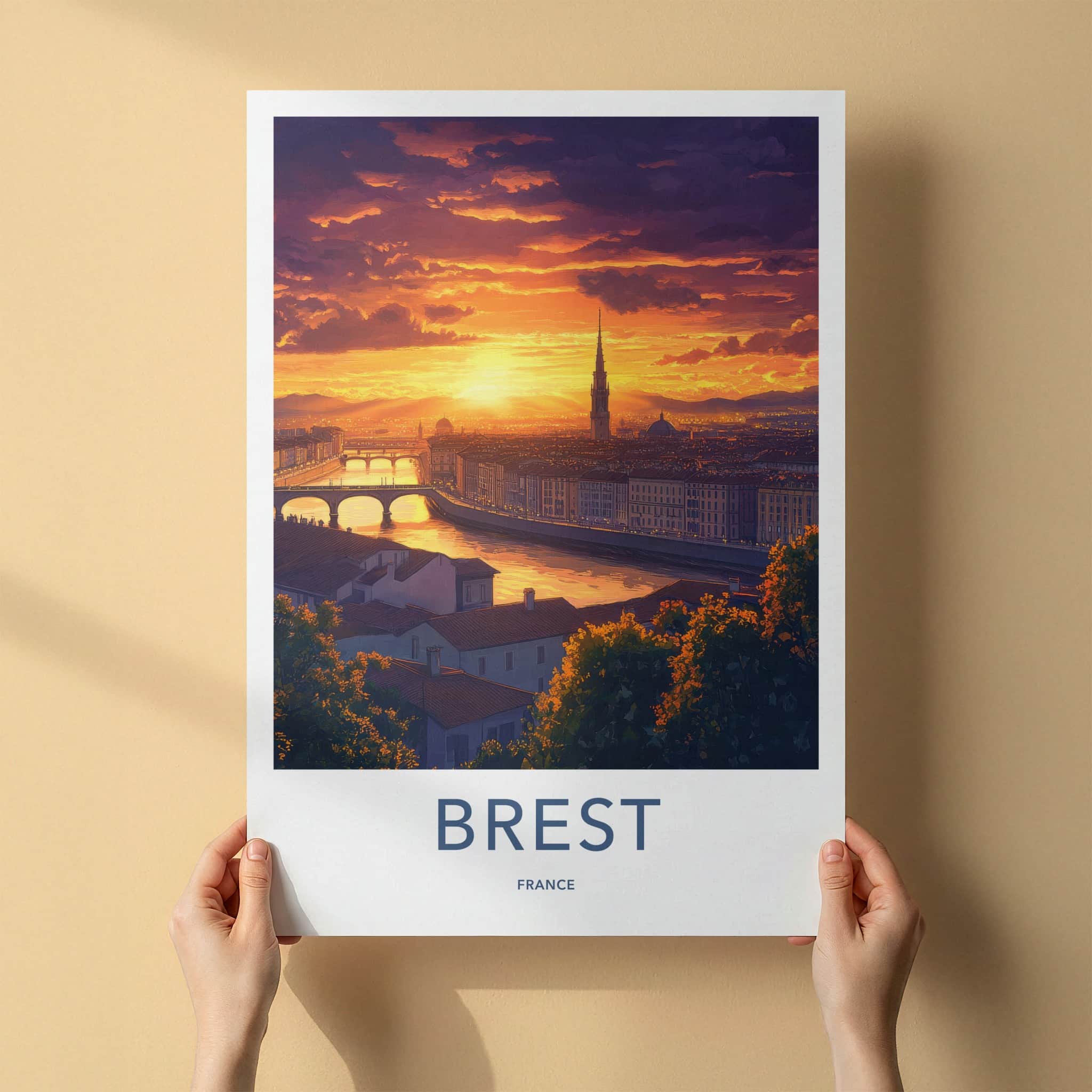 Brest Poster - France Wall Art - Dramatic Sunset City Home Decor