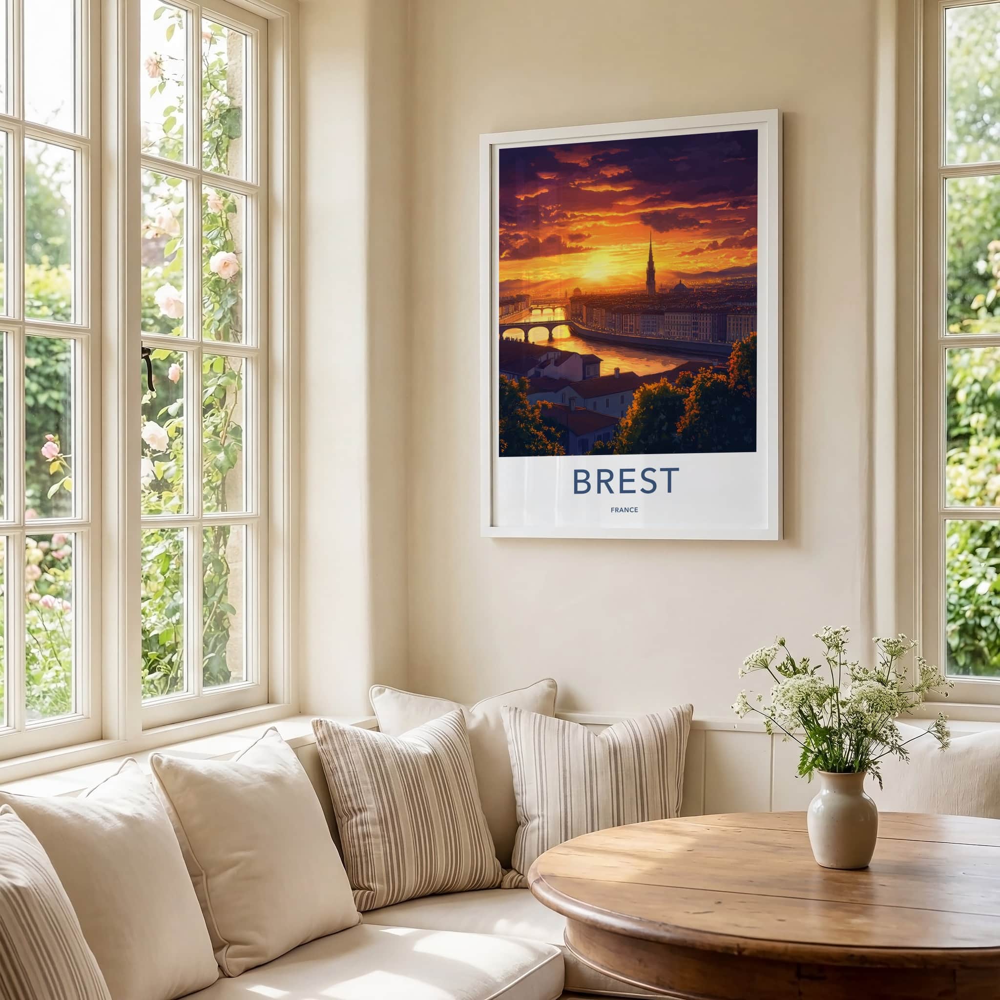 Brest Poster - France Wall Art - Dramatic Sunset City Home Decor