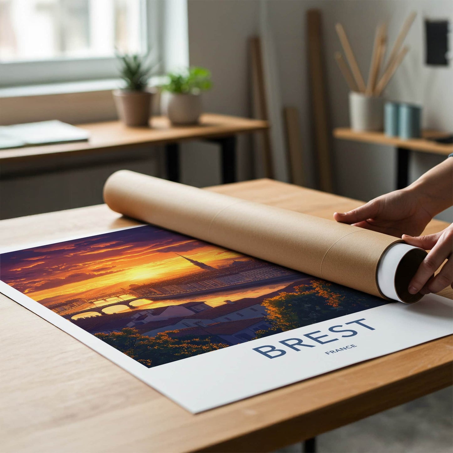 Brest Poster - France Wall Art - Dramatic Sunset City Home Decor