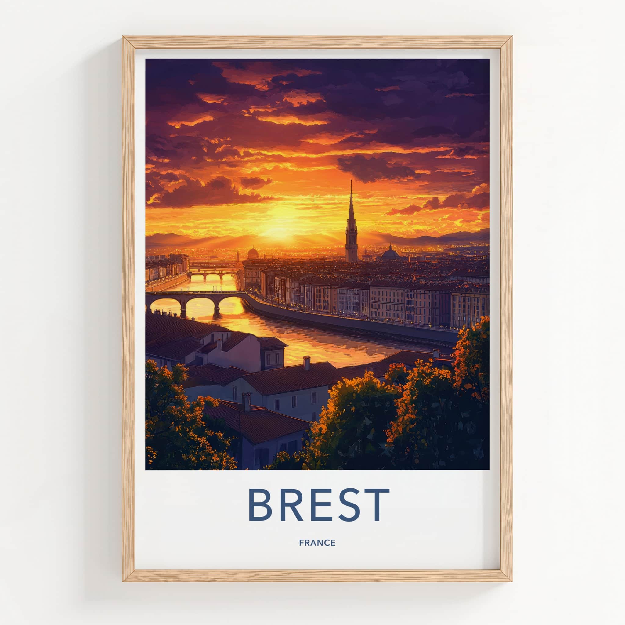 Brest Poster - France Wall Art - Dramatic Sunset City Home Decor